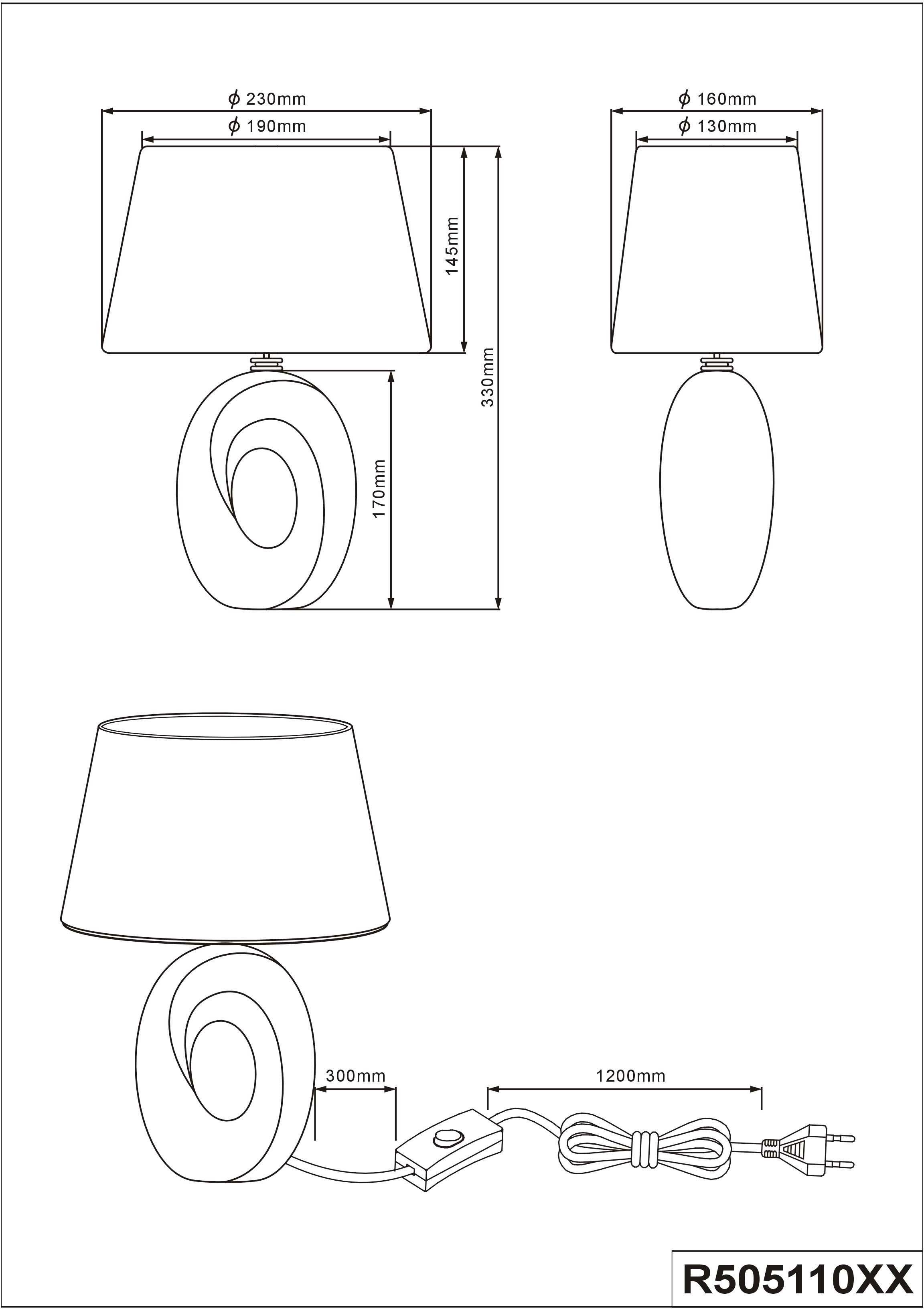 E14 TRIO Schreibtischlampe Leuchtmittel Tischleuchte mit Keramikfuß Stoffschirm wechselbar, Leuchten und Taba,
