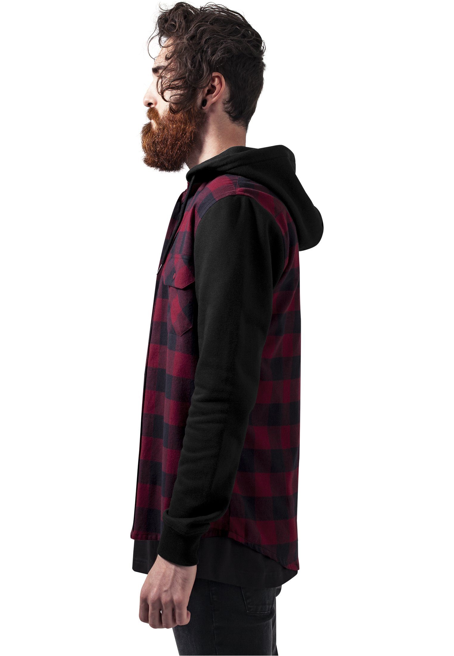 Herren Langarmshirt Flanell Checked (1-tlg) Shirt Sleeve Hooded CLASSICS URBAN Sweat