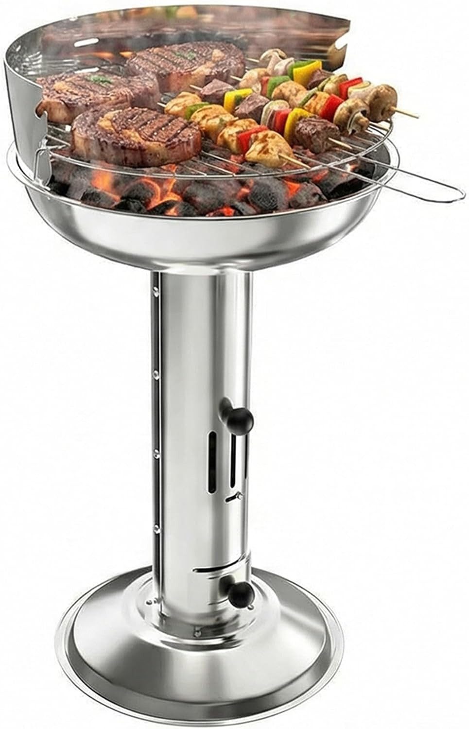 TLGREEN Holzkohlegrill Wetterfest 40x40x69cm, 3-fach Höhenverstellbarer Säulengrill mit Verchromtem Grillrost, Aschekasten & Belüftung, Premium Outdoor, BBQ Grill für Camping, Balkon, Garten, Picknick