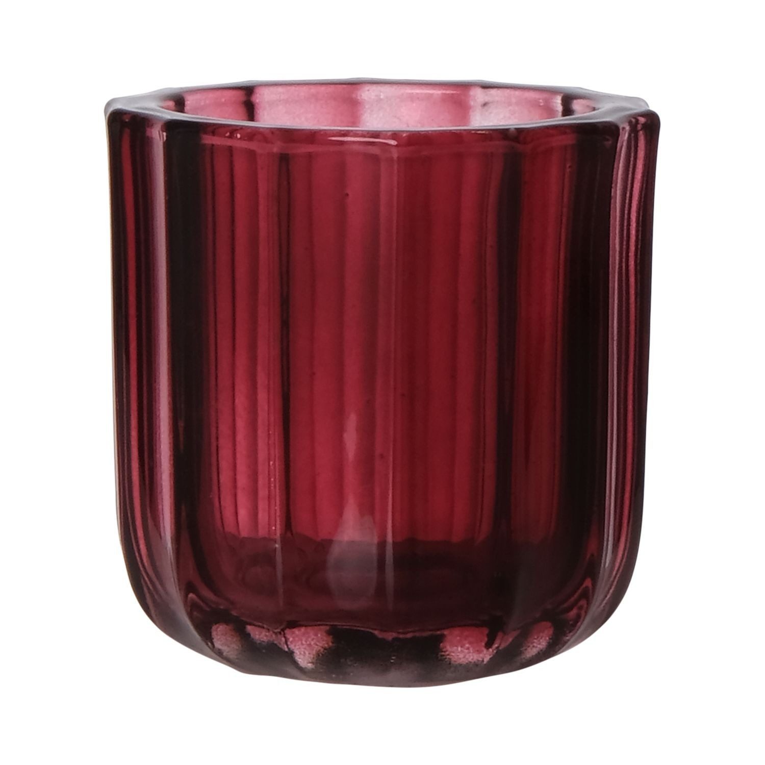 INNA-Glas Kerzenhalter Maxi Teelichtglas Kensie, breite Rillen, rotbraun-klar, 9,4 cm, Ø 9 cm