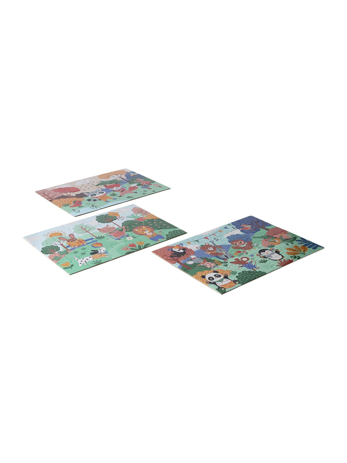 vertbaudet Puzzle 3er-Set Kinder Puzzles HAPPY ANIMALS, 12-36 Teile, Puzzleteile
