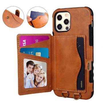 Wigento Handyhülle Für iPhone 12 Mini Lederoptik Case TPU Band Schutz Tasche Hülle Cover Etuis Dunkelbraun