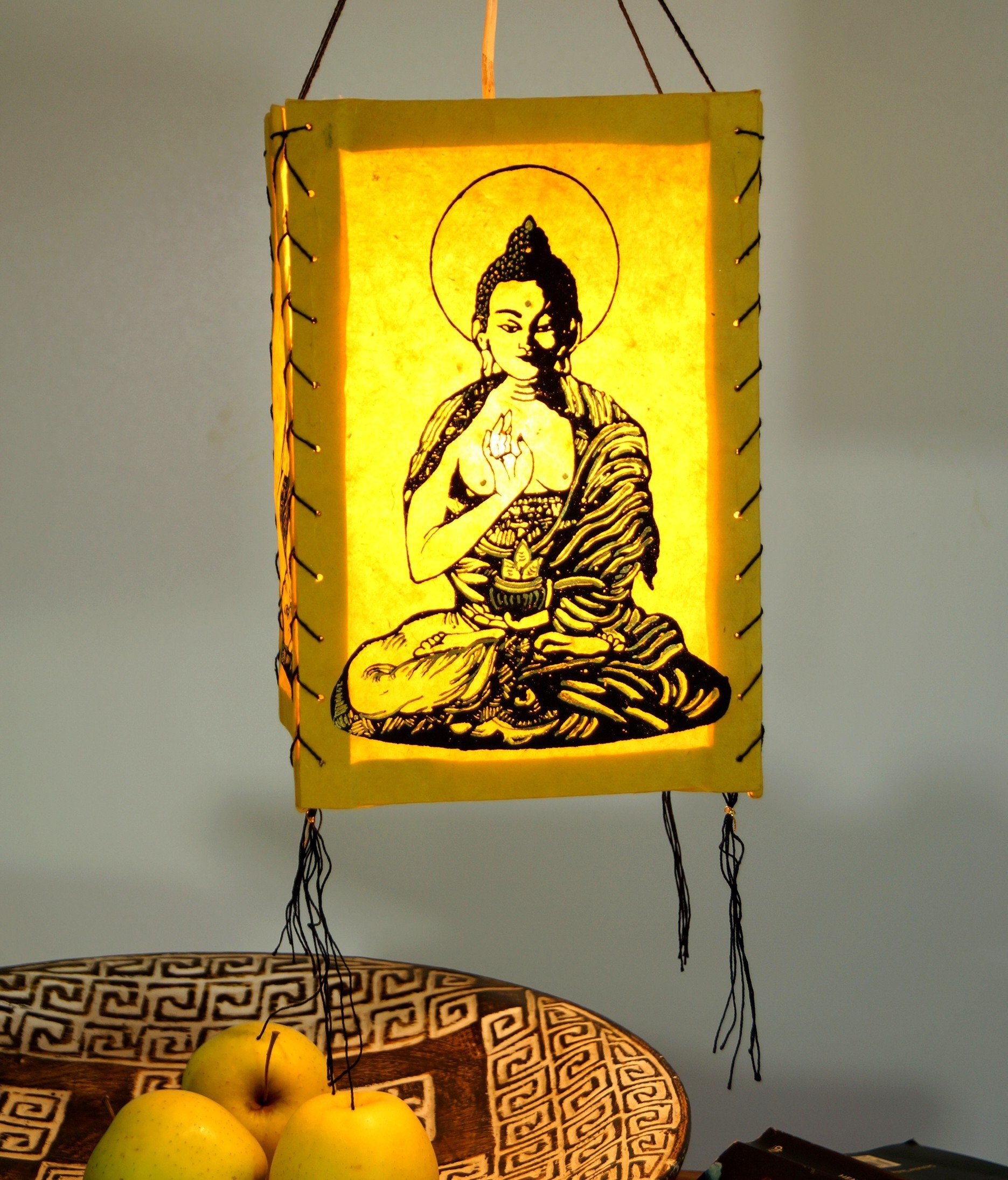 Deckenleuchten Hänge inklusive Guru-Shop Leuchtmittel 1 Papier Buddha Deckenleuchte.., gelb Lokta Lampenschirm, nicht
