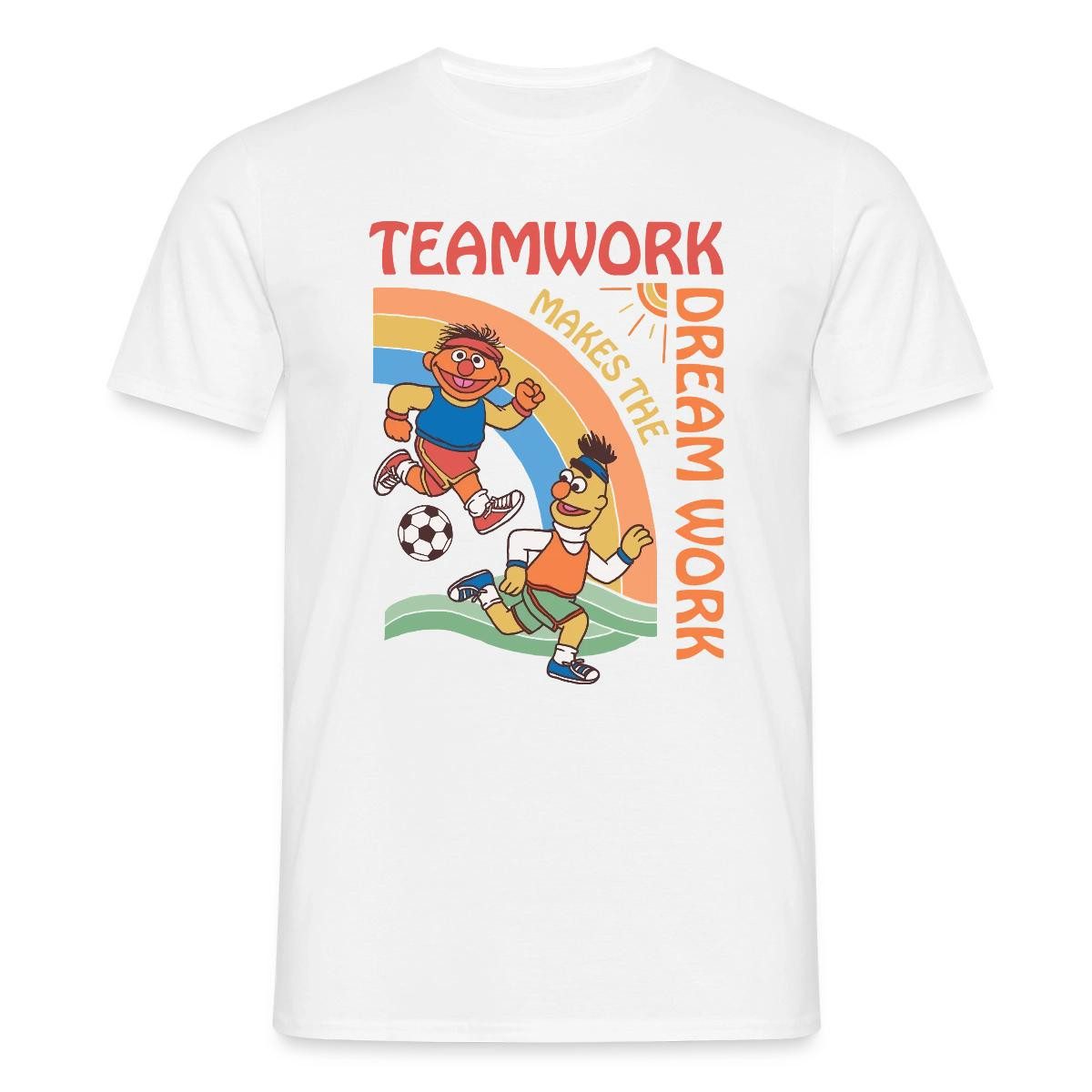 Spreadshirt T-Shirt Sesamstraße Teamwork Makes The Dream Work Mit Ernie Und Bert Männer T- (1-tlg)