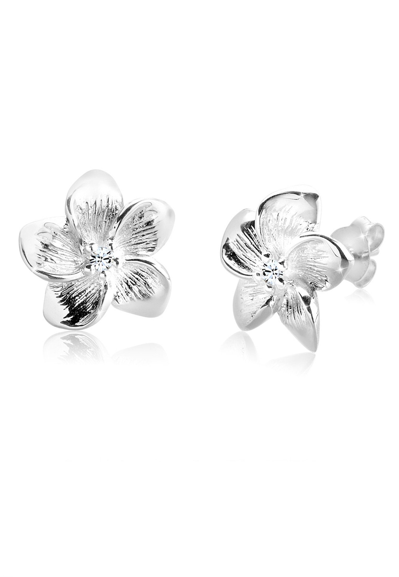 Paar Ohrstecker Frangipani Blüte Kristalle Blume Silber