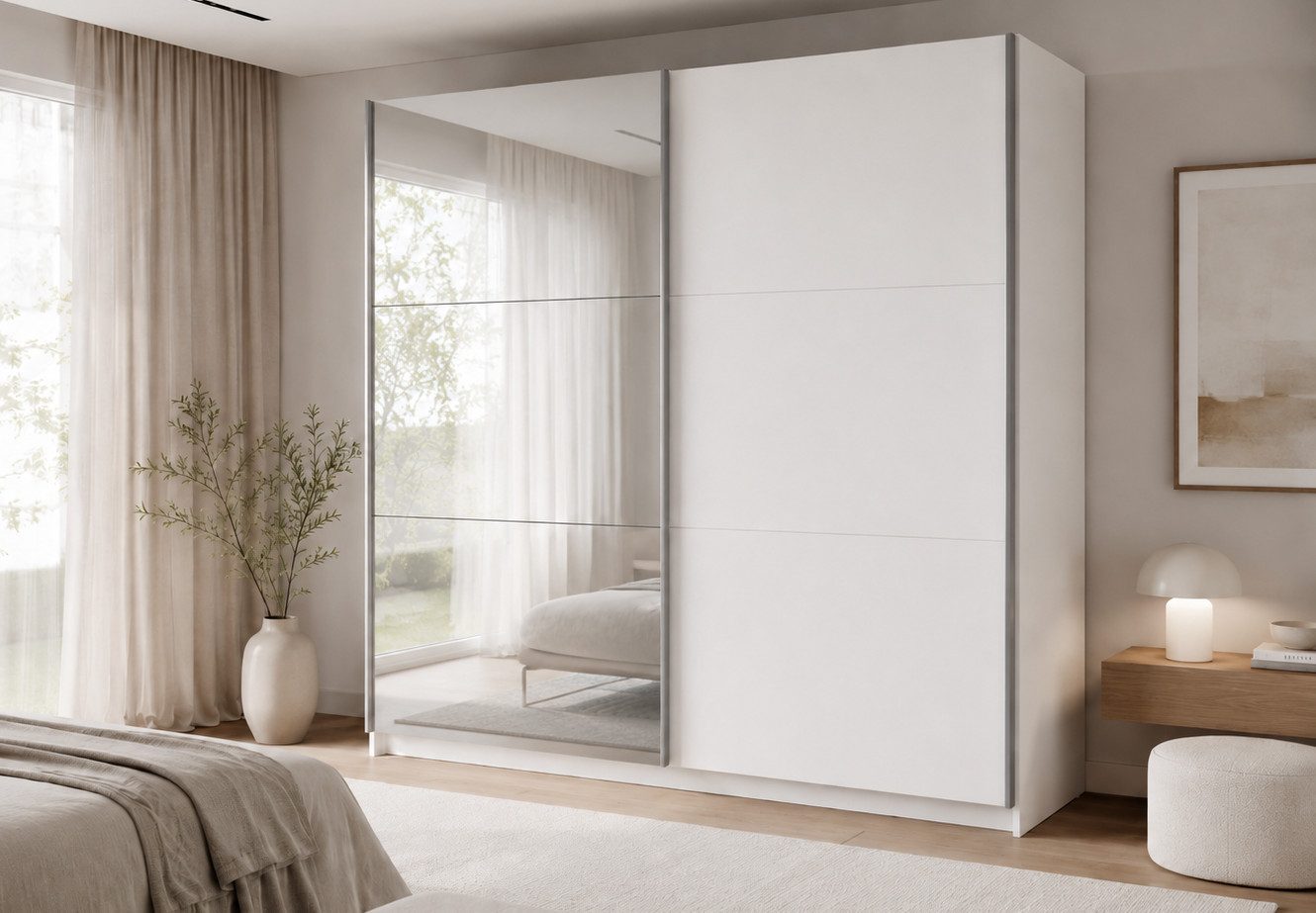 Home affaire Kleiderschrank MALOJA modern mit viel Stauraum, Fächer & Kleiderstange, Breite 150 cm Garderobe mit 2 Schiebetüren, mit/ohne Spiegel, erhältlich in 3 Farben