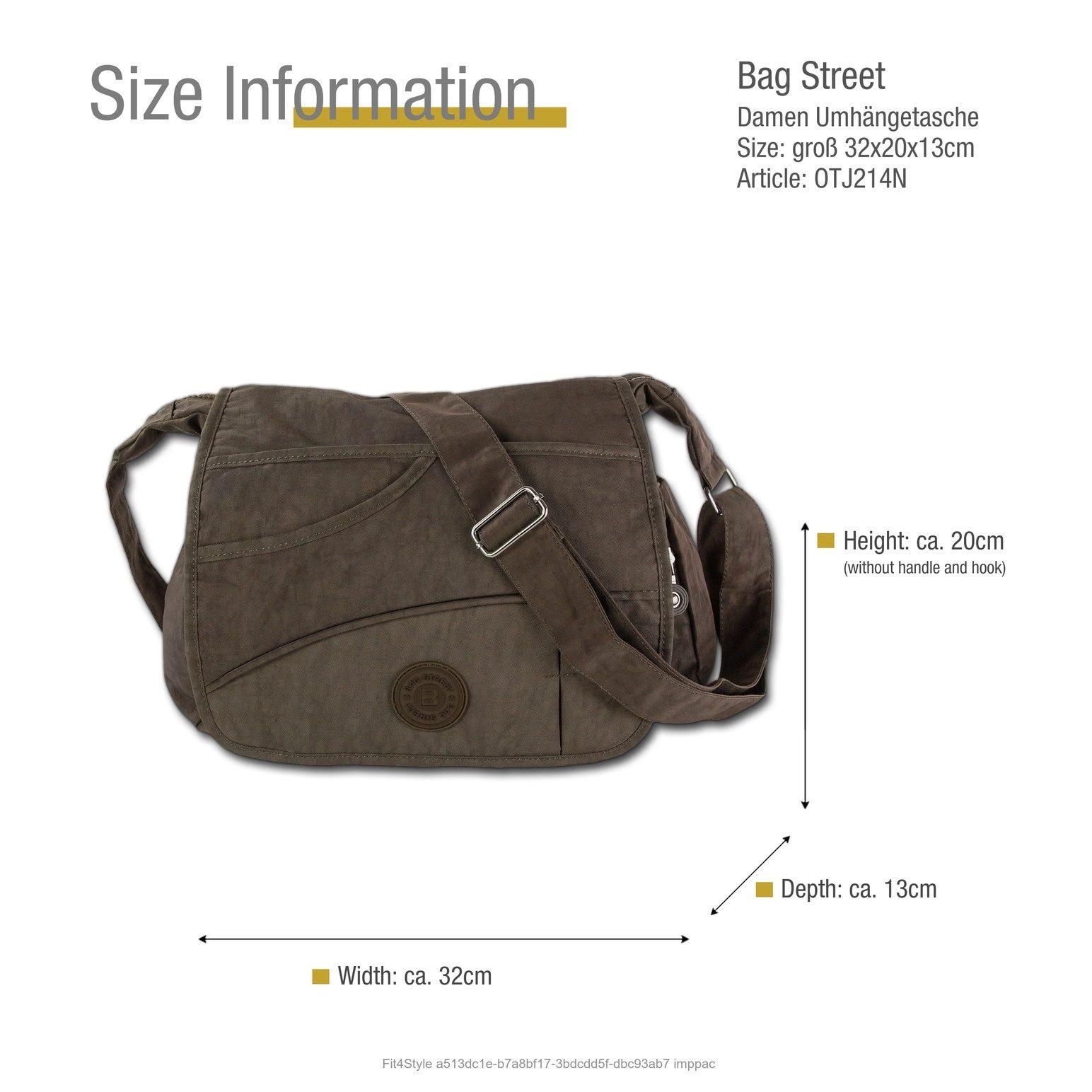 BAG STREET Umhängetasche Bag Street Damenhandtasche Umhängetasche (Umhängetasche), Damen, Jugend Umhängetasche Nylon, braun ca. 32cm x ca. 20cm