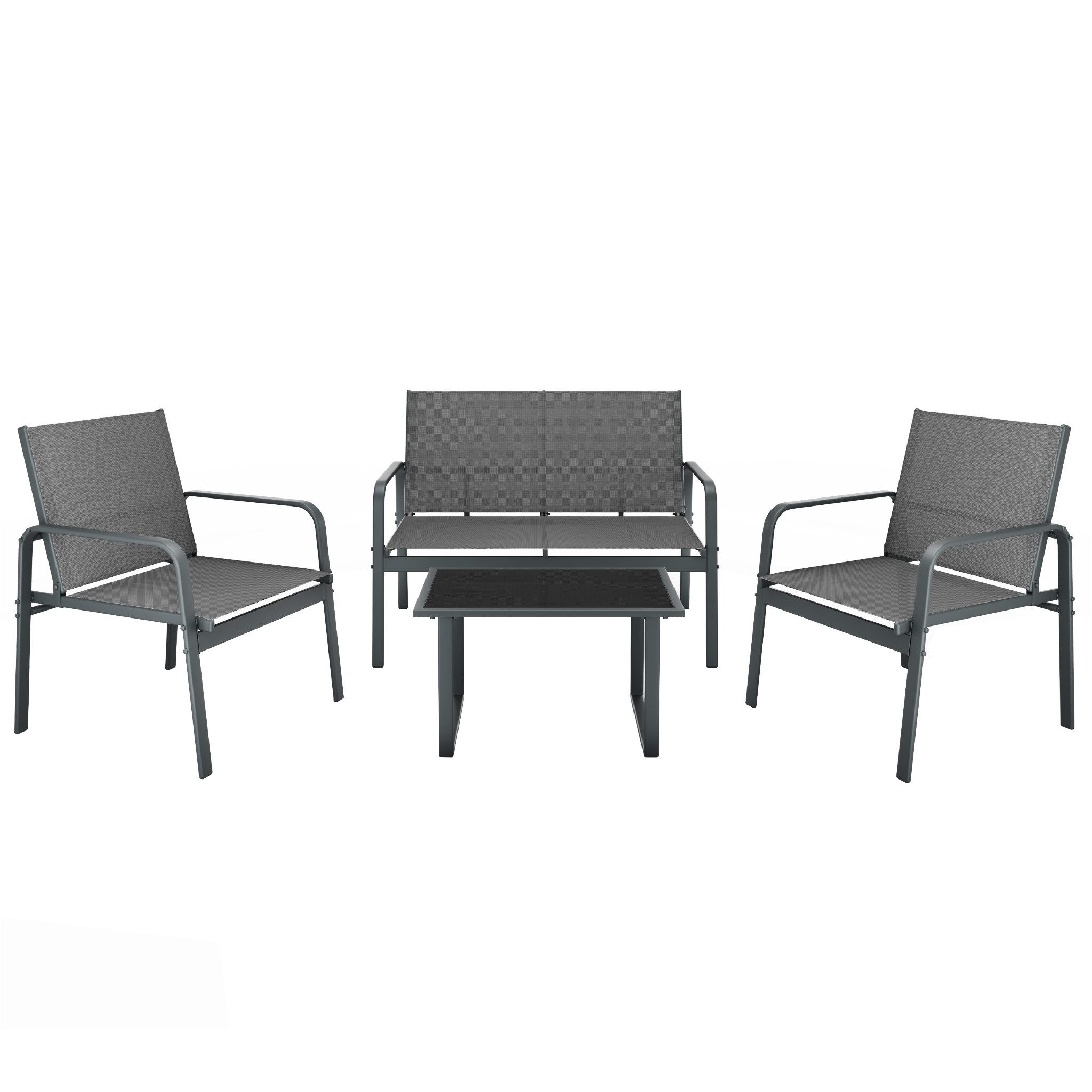 Mondeer Balkonset Gartenmöbel Set 4-tlg, Sitzgruppe mit Armlehnen & Glas-Tisch für Balkon Terrasse