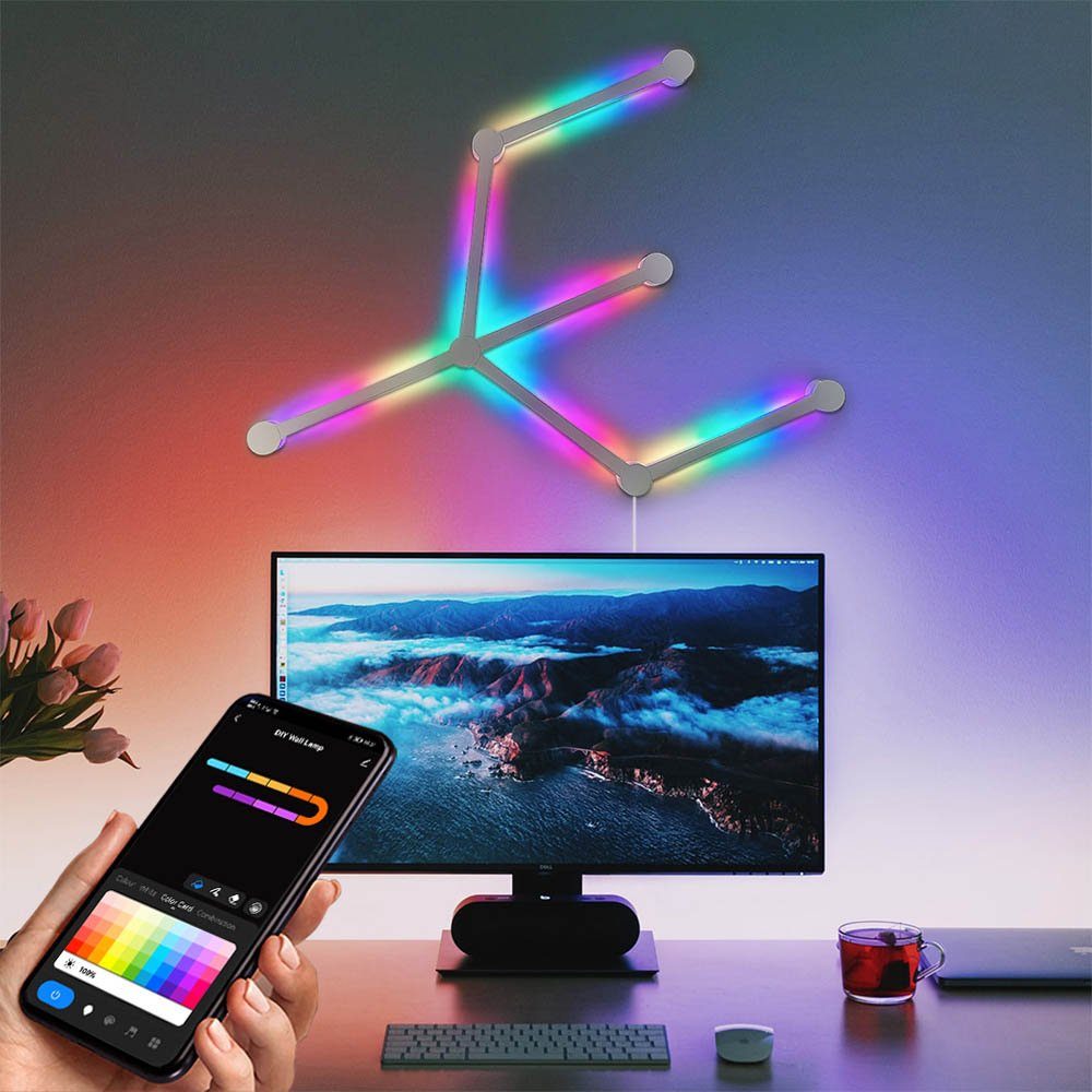 Rosnek LED Wandleuchte WiFi, Smart, RGB, dimmbar, für Party Spielzimmer Deko, RGB, Musiksynchronisation