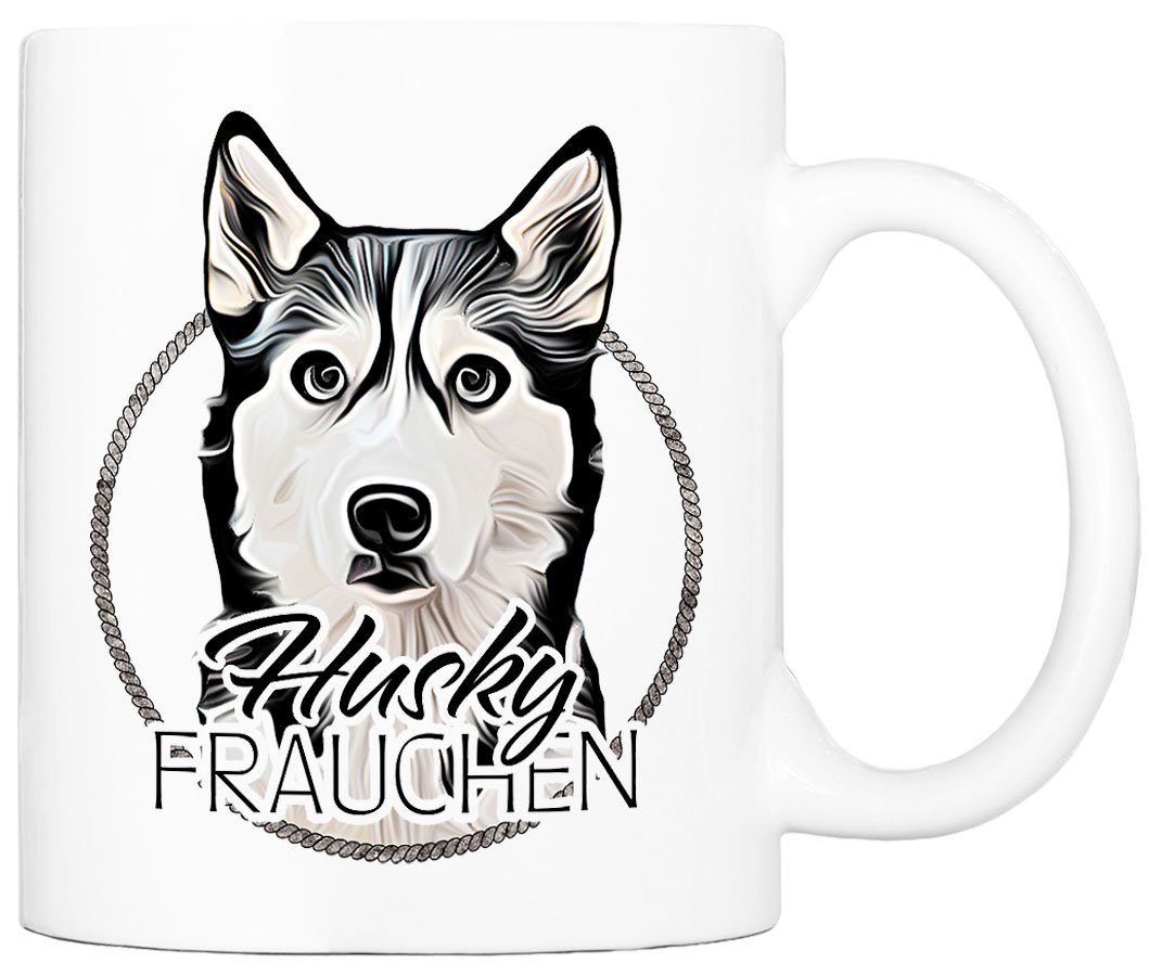 Cadouri Tasse HUSKY FRAUCHEN - Kaffeetasse für Hundefreunde, Keramik, mit Hunderasse, beidseitig bedruckt, handgefertigt, Geschenk, 330 ml