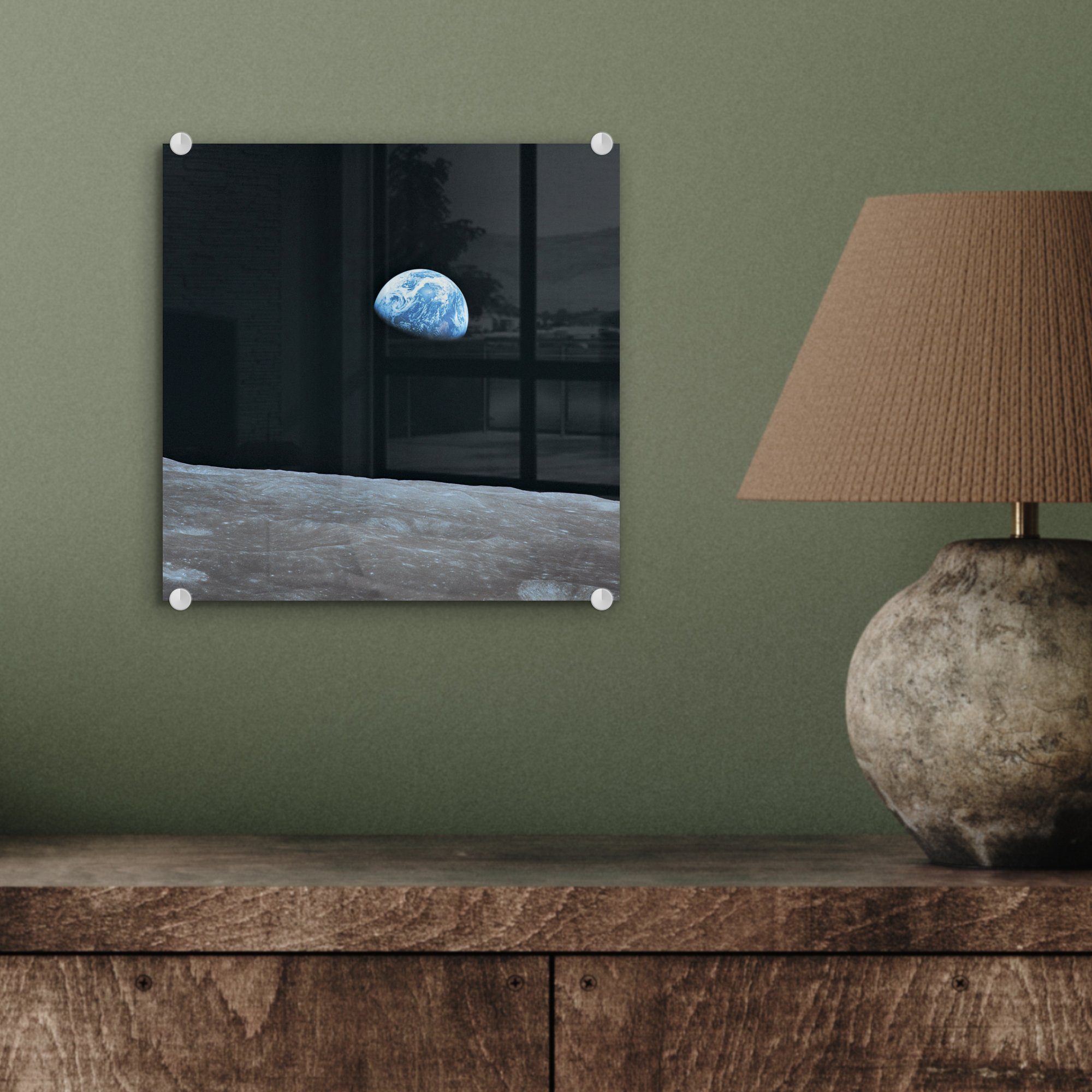 Acrylglasbild MuchoWow auf Bilder aus, Foto Wandbild - (1 Wanddekoration Glasbilder Mond - St), vom auf Glas Die Glas Erde -