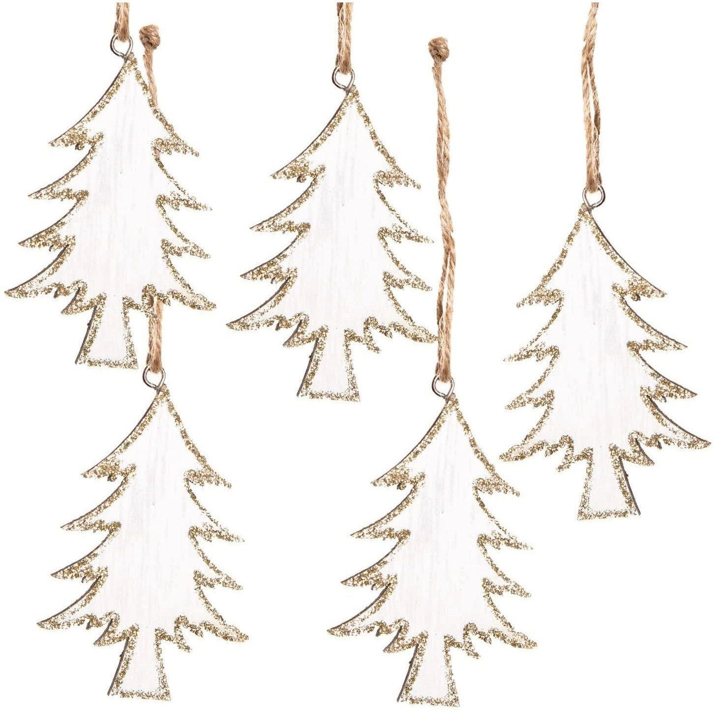 Logbuch-Verlag Baumbehang 5 Weihnachtsanhänger Tannenbaum Holz weiß Gold Glitzer