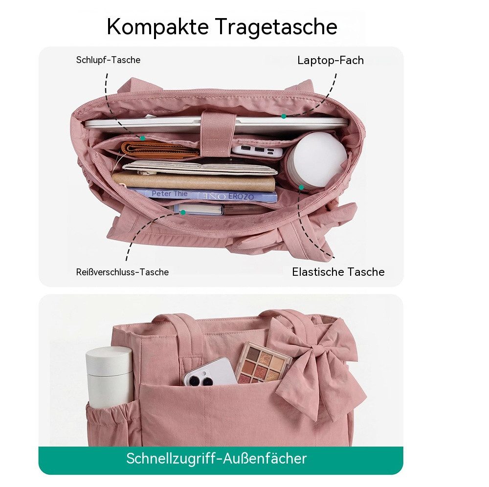 nsihing Umhängetasche Damen Schultertasche mit Schleife,große Tragetasche,30x10x25cm, Mit Laptopfach und Reißverschluss für Schule Arbeit Reisen – Bild 3 von 5