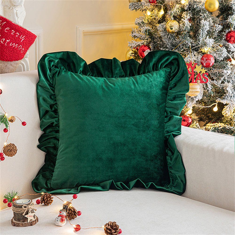Kissenbezüge Weihnachten Kissenbezug, Kissenbezug (2 Stück), (2 Grün Stück) Kissenbezug, 45×45cm Hochwertiger Dekorative geraffter Plüsch Komfortabler luxuriöser