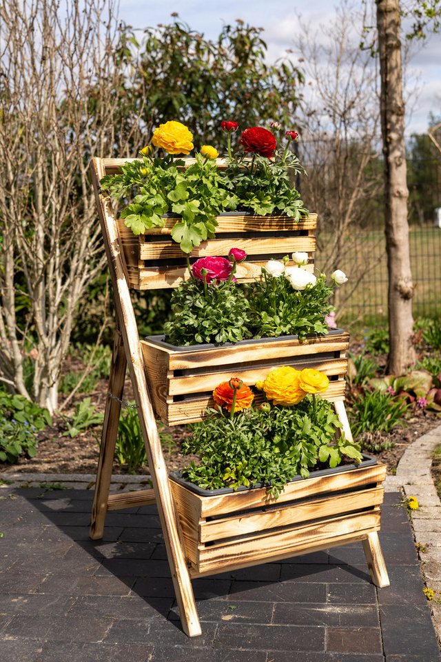 Thumbnail - DSH DEKO SHOP HANNUSCH Blumenkasten Blumentreppe, Blumenleiter, Pflanztreppe, Pflanzleiter aus Holz