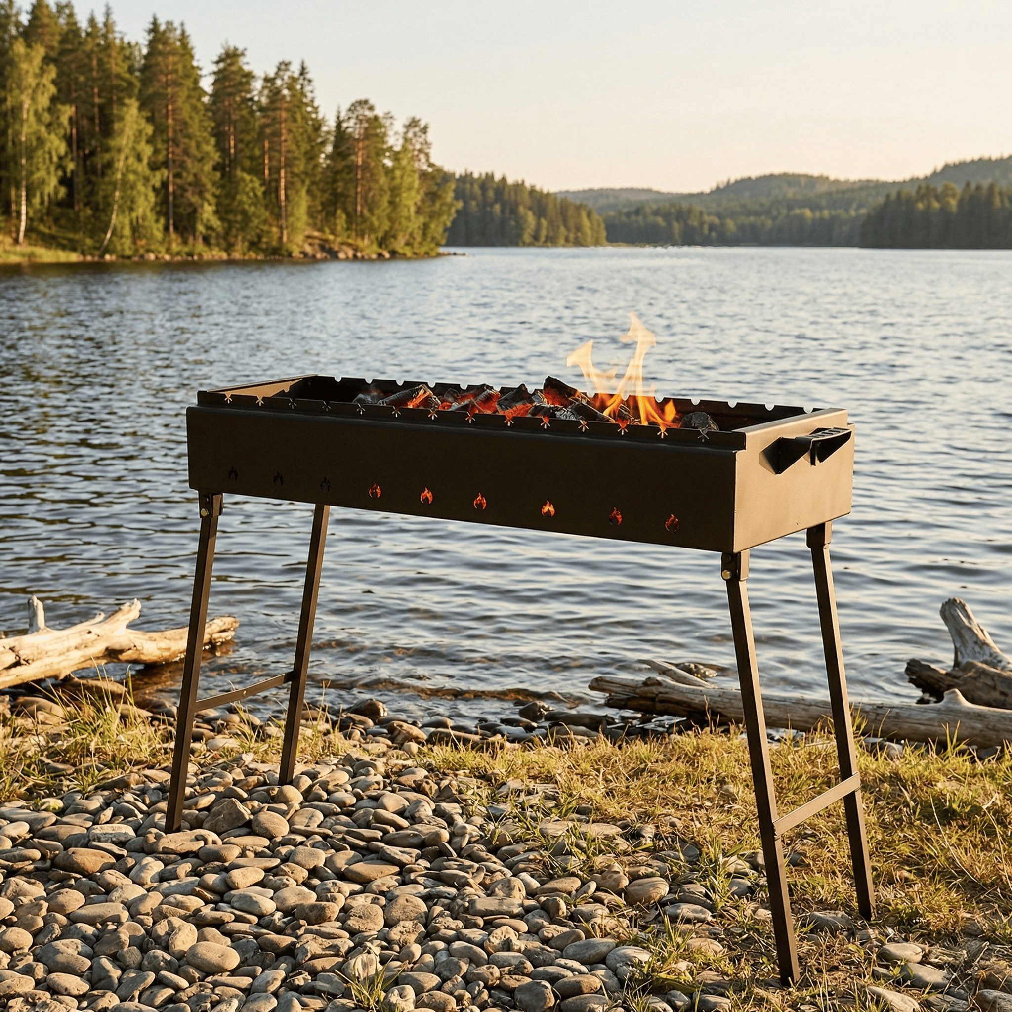 BIG-PAN Feuerkorb Klappbar Mangal für 14 Spieße 90cm Holzkohlegrill