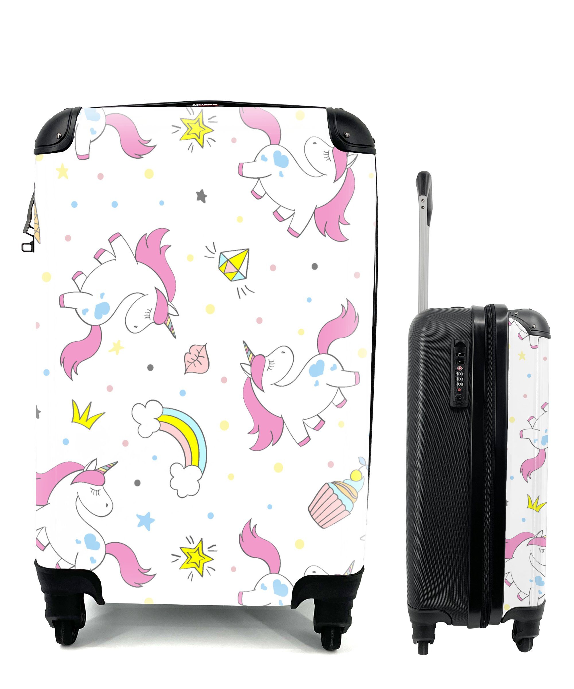 MuchoWow Handgepäckkoffer Einhorn - Regenbogen - Muster, 4 Rollen, Reisetasche mit rollen, Handgepäck für Ferien, Trolley, Reisekoffer