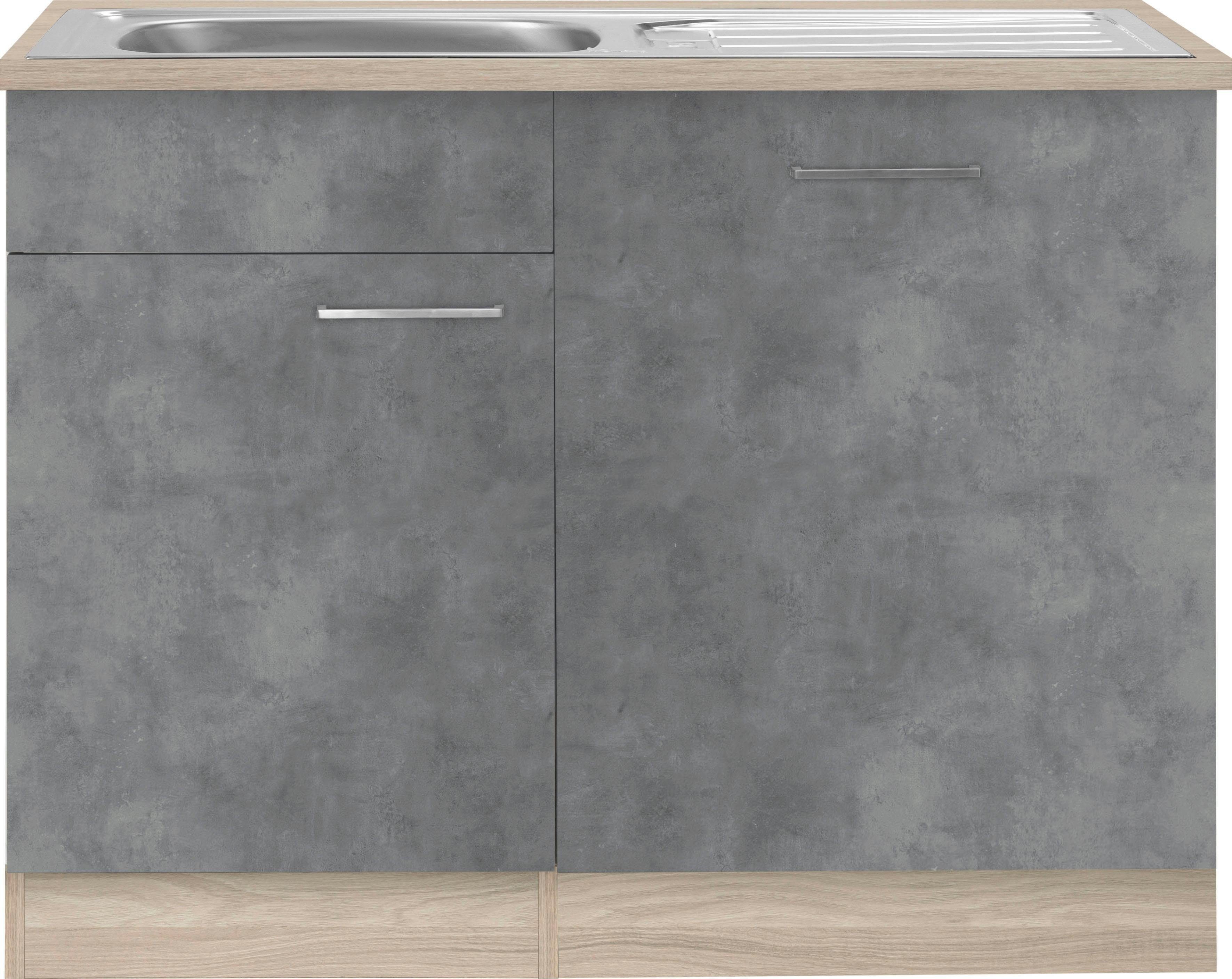 wiho Küchen Spülenschrank Zell eichefarben beton/satin Geschirrspüler Tür/Sockel 110 für inkl. cm, Breite