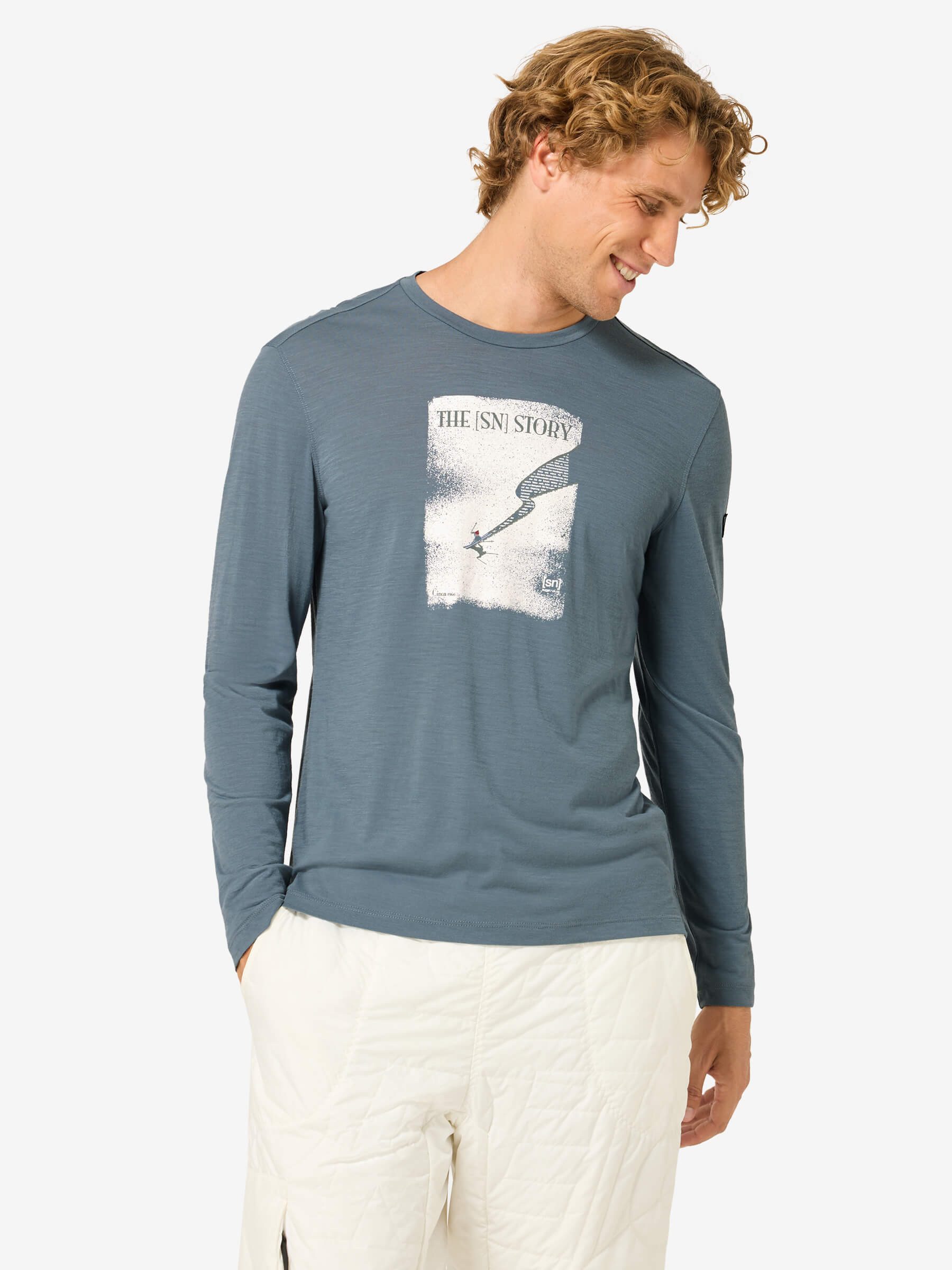SUPER.NATURAL Langarmshirt für Herren,Merino M THE SN STORY LS mit Sport-Motiv, atmungsaktiv