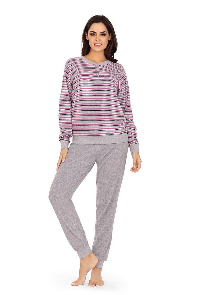 comtessa Schlafanzug (Set, 2 tlg., 2-teilig) Damen Schlafanzug 2-teilig  Pyjama Knopfleiste Baumwolle Frottee