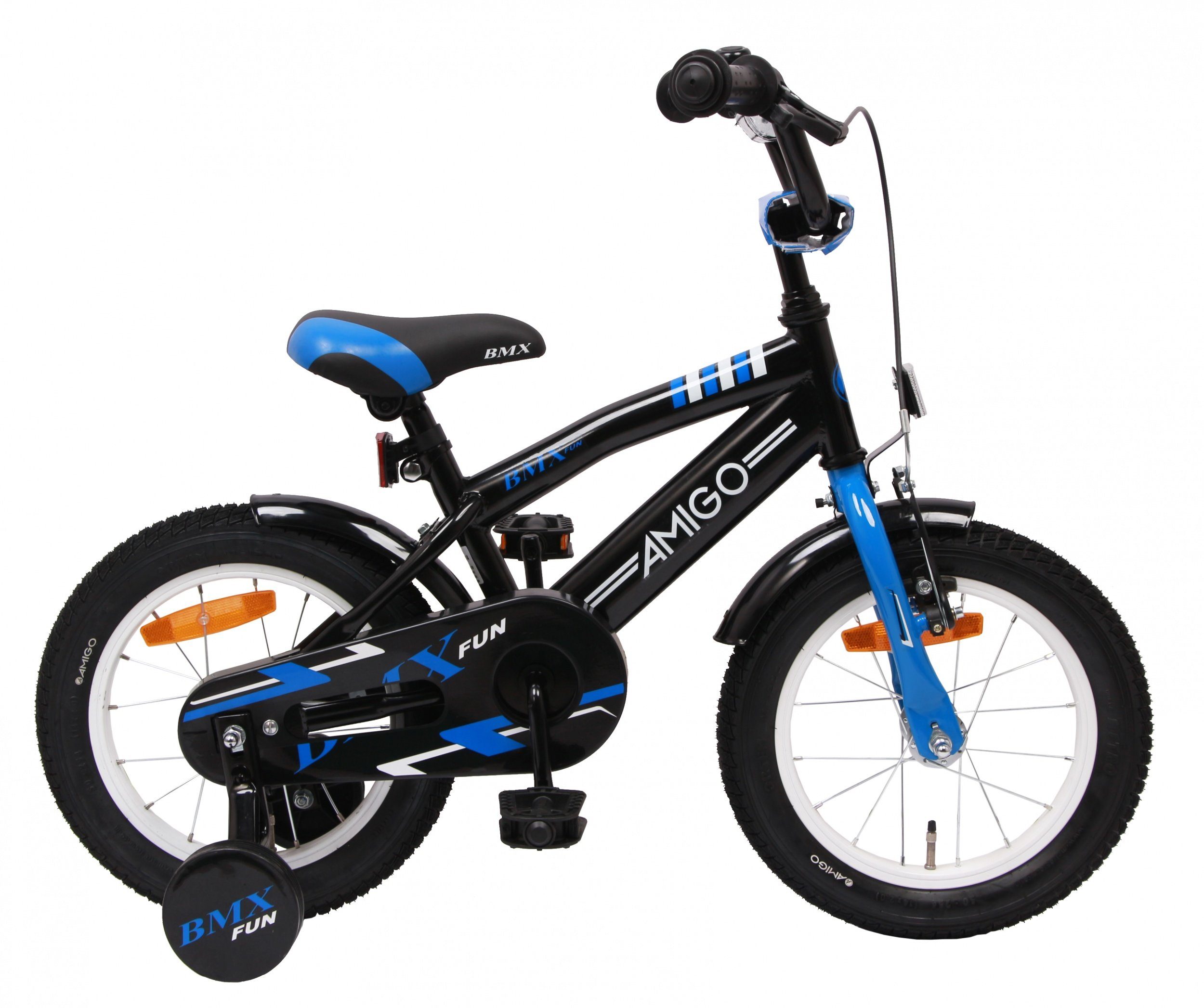 Blau/Schwarz AMIGO Fahrrad Mattschwarz Kinderfahrrad BMX Zoll 14 Blau Jungen / Rücktrittbremse