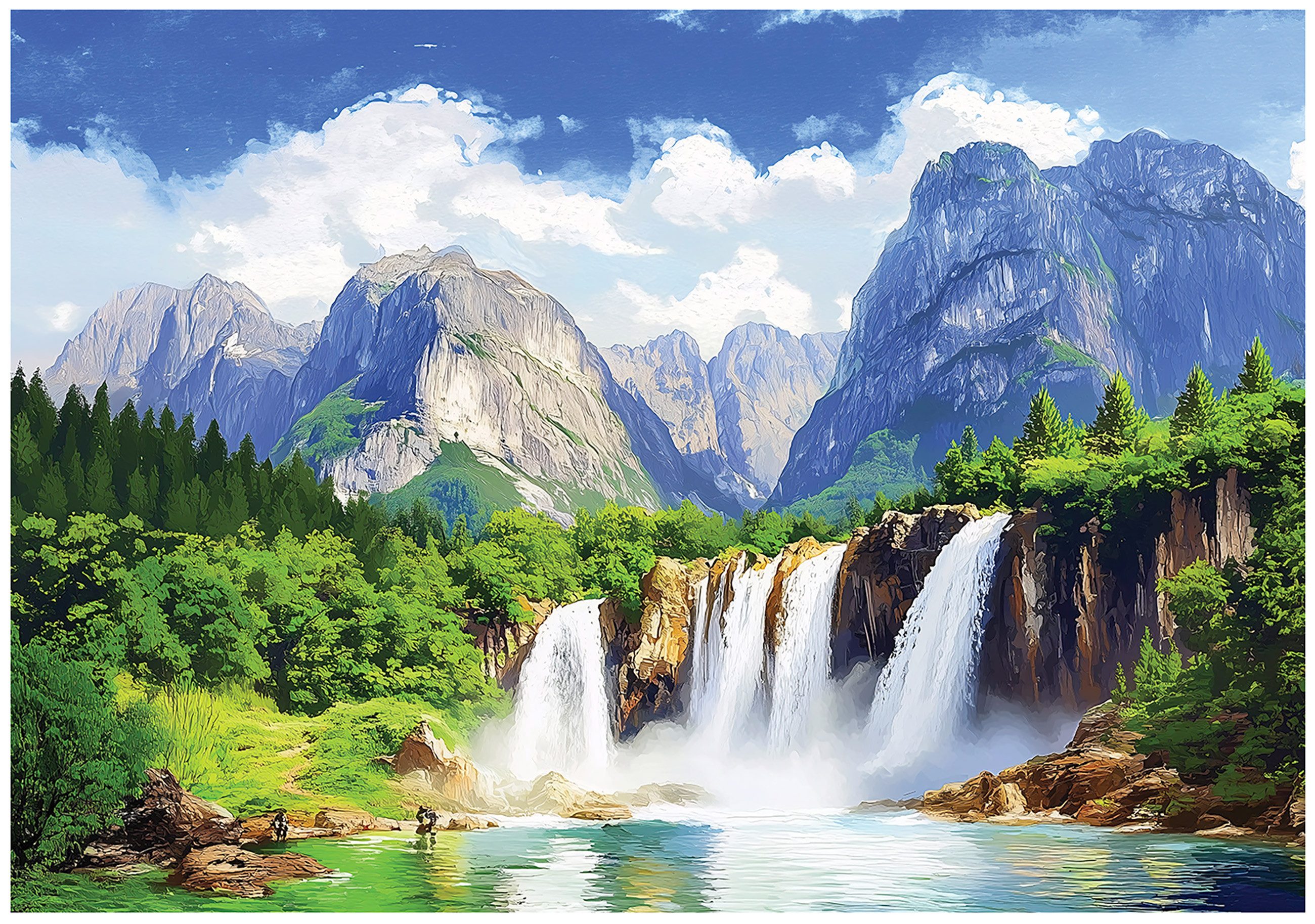 Wallarena Fototapete Wasserfall Berge - Mehrfarbig - Modern - Vlies - Schlafzimmer, glatt, (6 St), 300x210cm