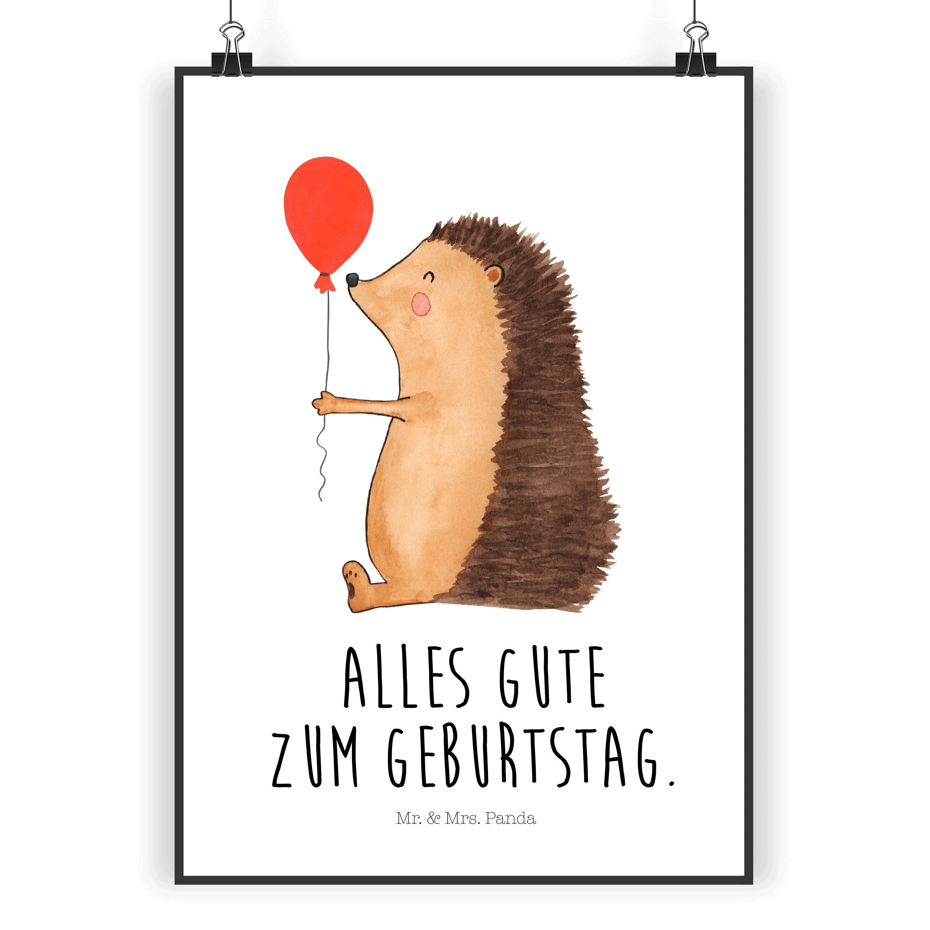 Mr. & Mrs. Panda Poster »Igel mit Luftballon Weiß süße Tiermotive