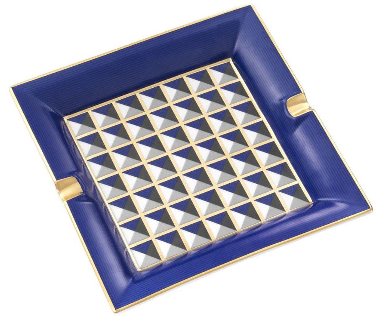 Casa Padrino Aschenbecher Luxus Porzellan Blau Wohnzimmer 3,5 24,5 x Accessoires x H. Mehrfarbig Aschenbecher Design 24,5 / - cm