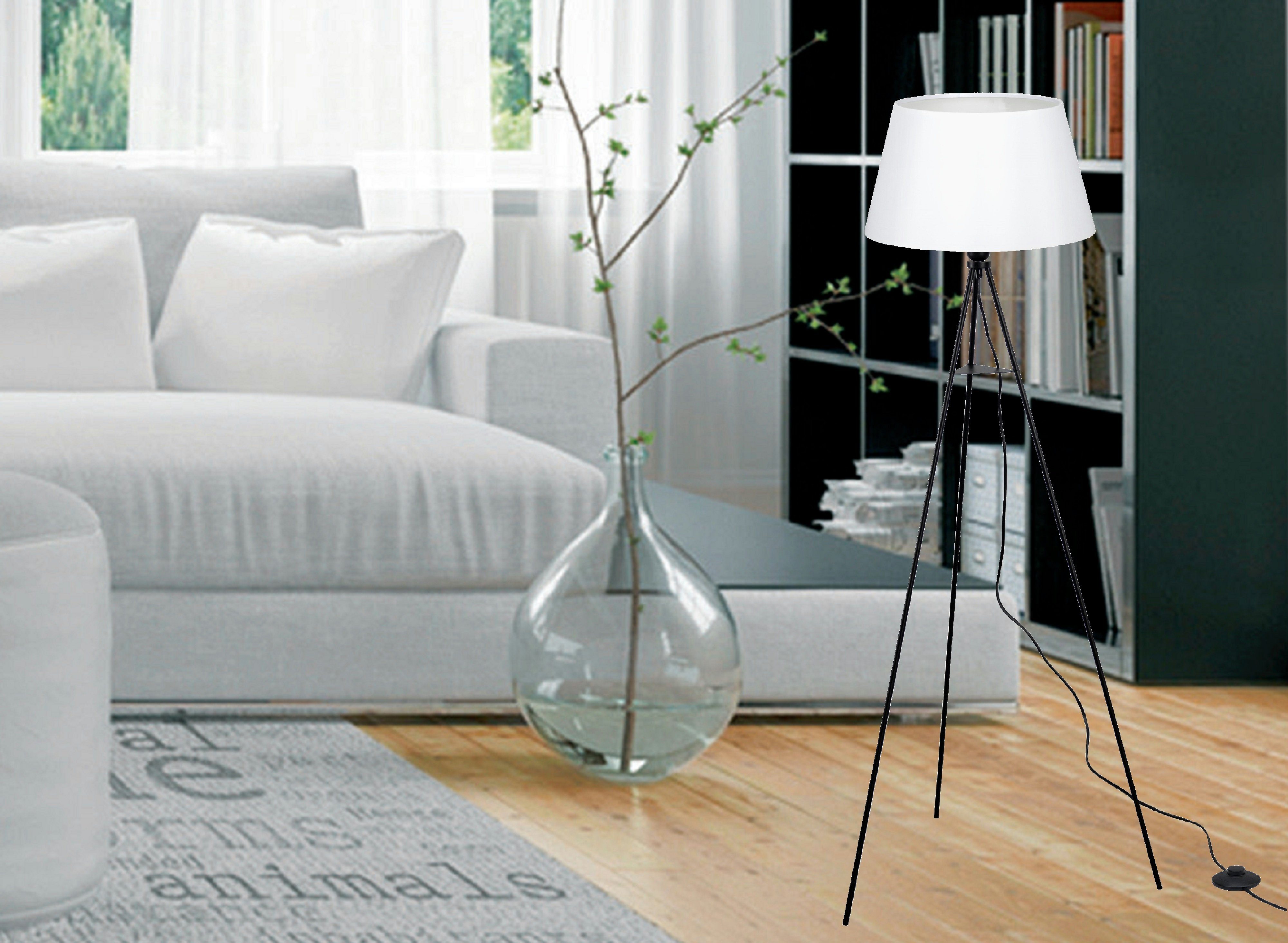 TRANGO LED Stehlampe, 1522WL Tripod Stehleuchte *WHITNEY* inkl. E27 LED Leuchtmittel warmweiß - mit Stofflampenschirm in Braun - Lampenstativ Dreibein - Höhe: 150cm, Wohnraum - Schlafraum - Standlampe - Stehlampe Design zeitlos