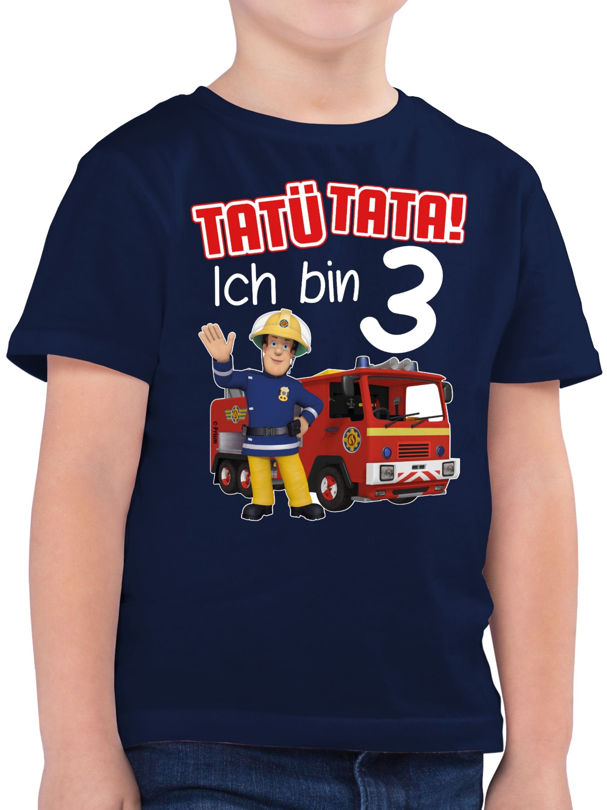 Feuerwehrmann 02 Dunkelblau T-Shirt Geburtstag Ich Tatü Jungen Shirtracer 3 Sam bin Tata!