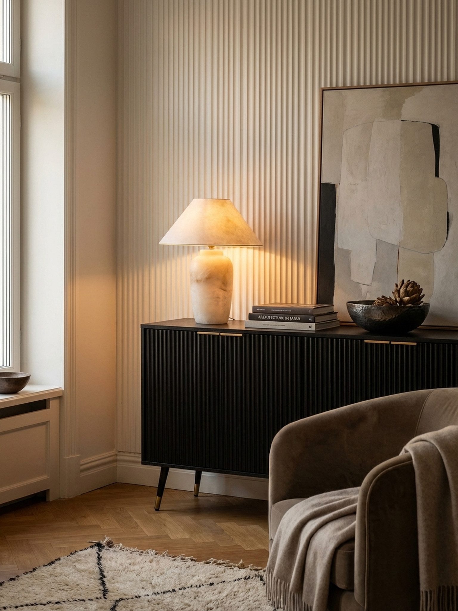 KADIMA DESIGN Kommode Sideboard 150x81x39 cm Anrichte Schwarz mit Eiche-Dekor, Kommode mit (Metallbeine), Türen, Kommodenschrank Flurschrank Modern, Standschrank Wohnzimmer