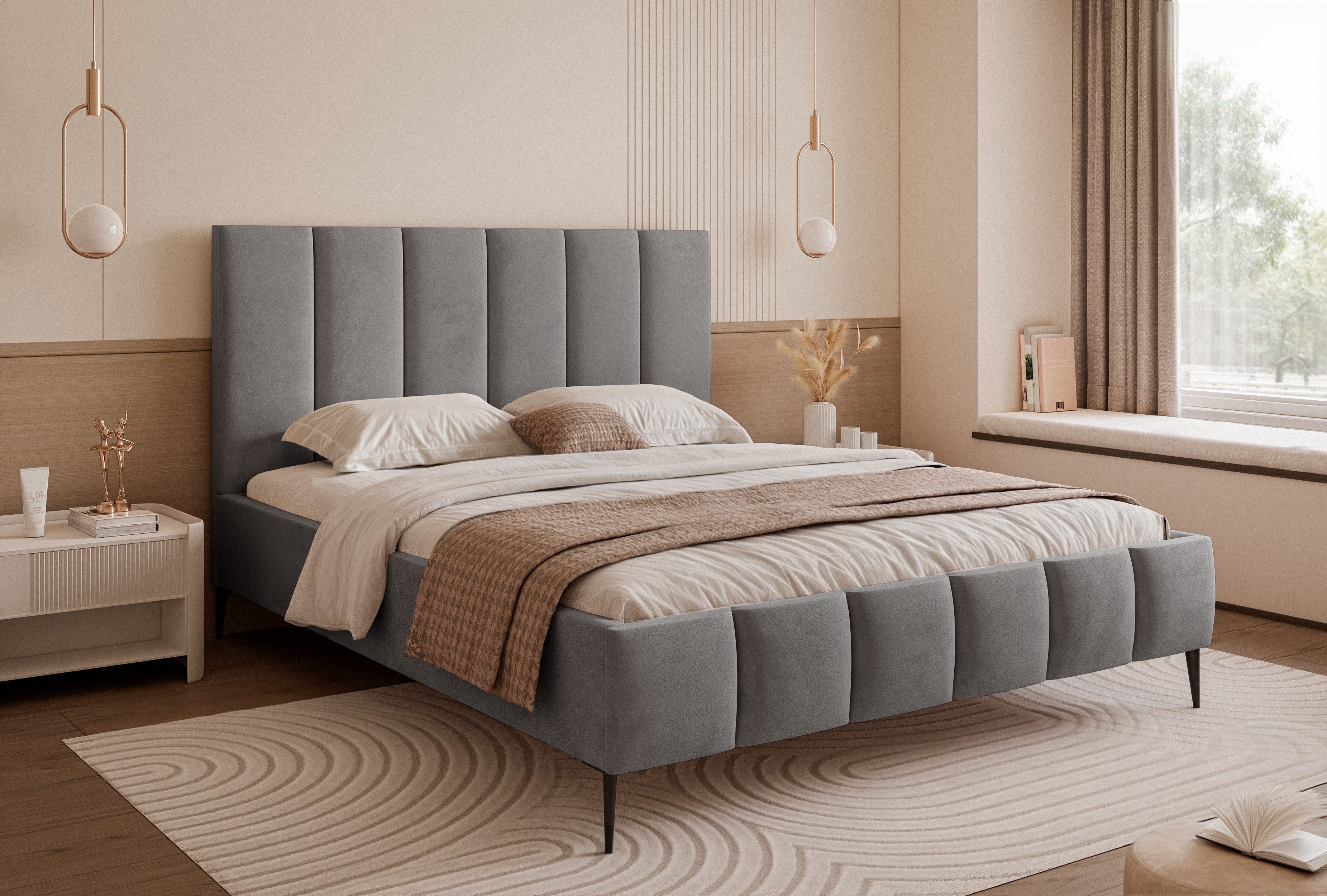 Goldstoff Polsterbett Elegantes Bett mit hohem günstig online kaufen