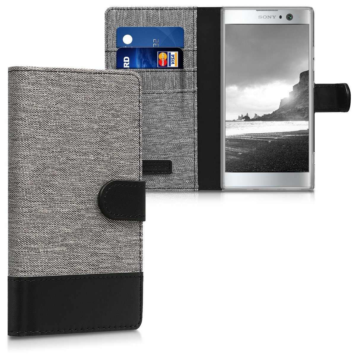 kwmobile Etui Wallet Case kompatibel mit Sony Xperia XA2 - Hülle mit Ständer