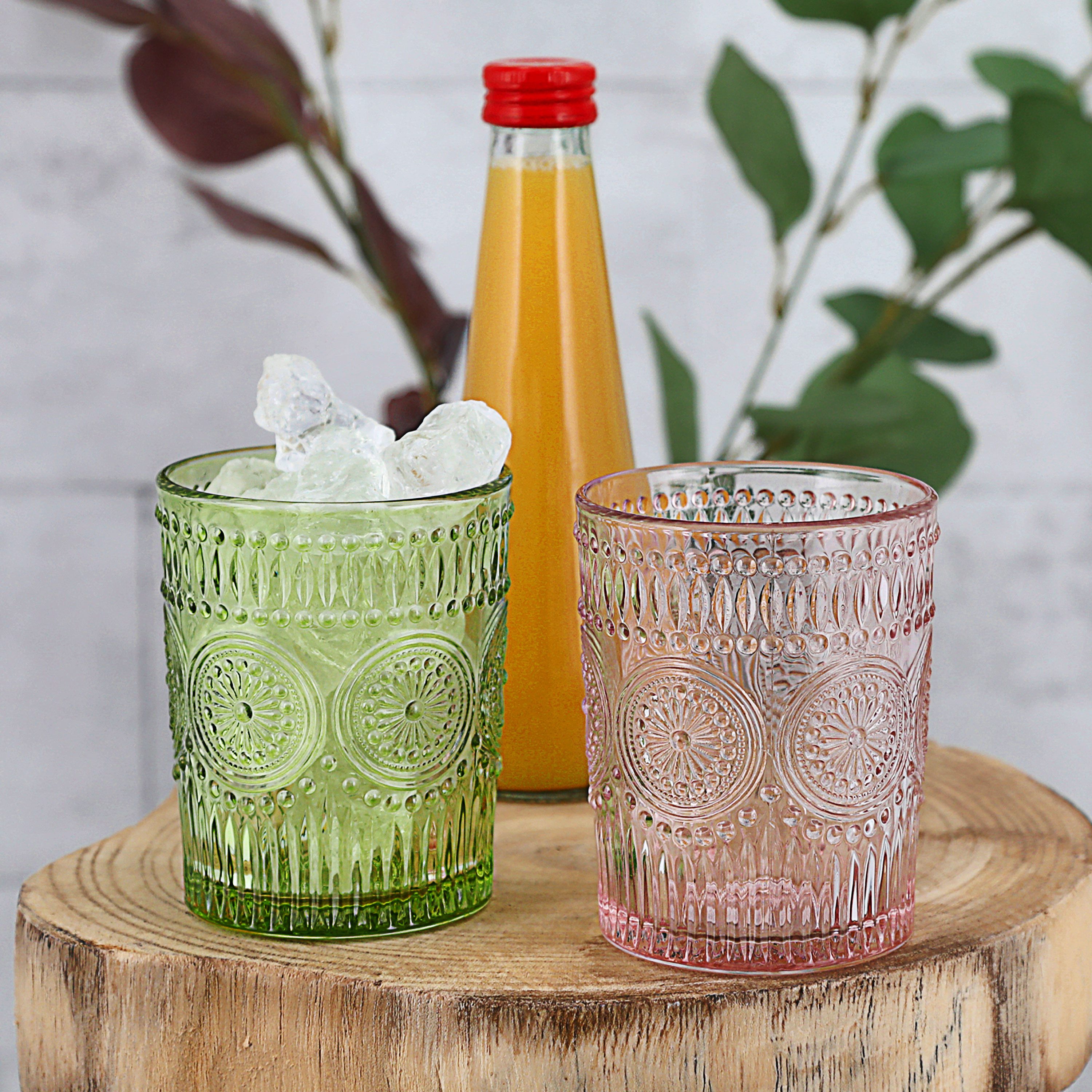 CEPEWA Glas Trinkglas 6er Set 'Mandala' Ø8x10cm 300ml Glas rosa grün orange