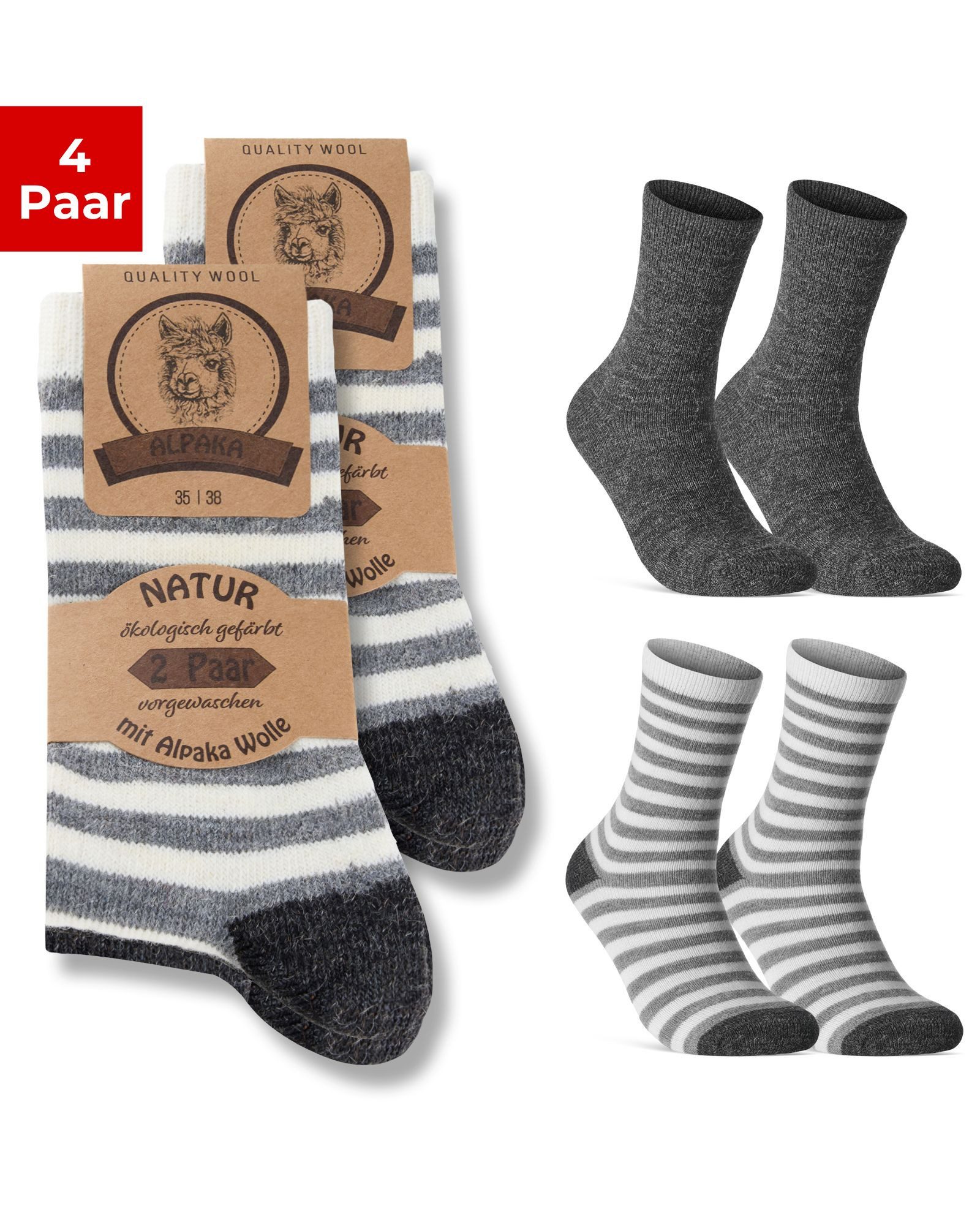 sockenkauf24 Thermosocken Alpaka Socken warme Wintersocken mit Wolle Damen & Herren Wollsocken (4-Paar)