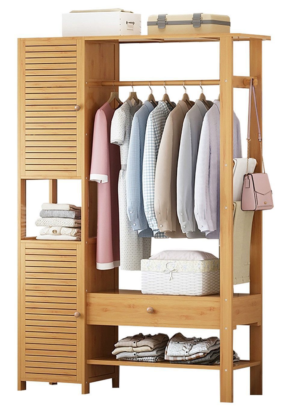 WAOHO Kleiderständer Kleiderschrank, Kleiderständer mit Schrank und Schubla günstig online kaufen