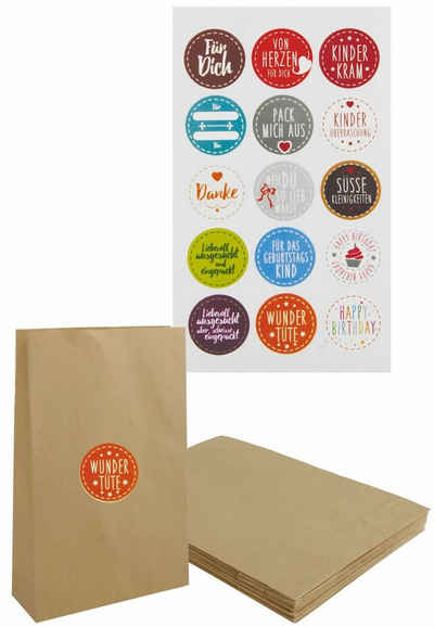 mt-germany Geschenkpapier DIY Papiertüten für Geschenke mit Aufklebern Geschenktüten Kraftpapier