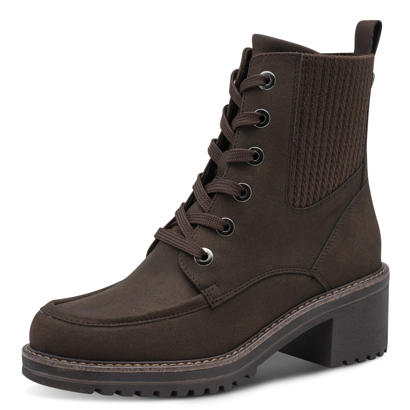 MARCO TOZZI Schnürstiefelette Blockabsatz, Schnürboots mit Stretcheinsatz in Strickoptik
