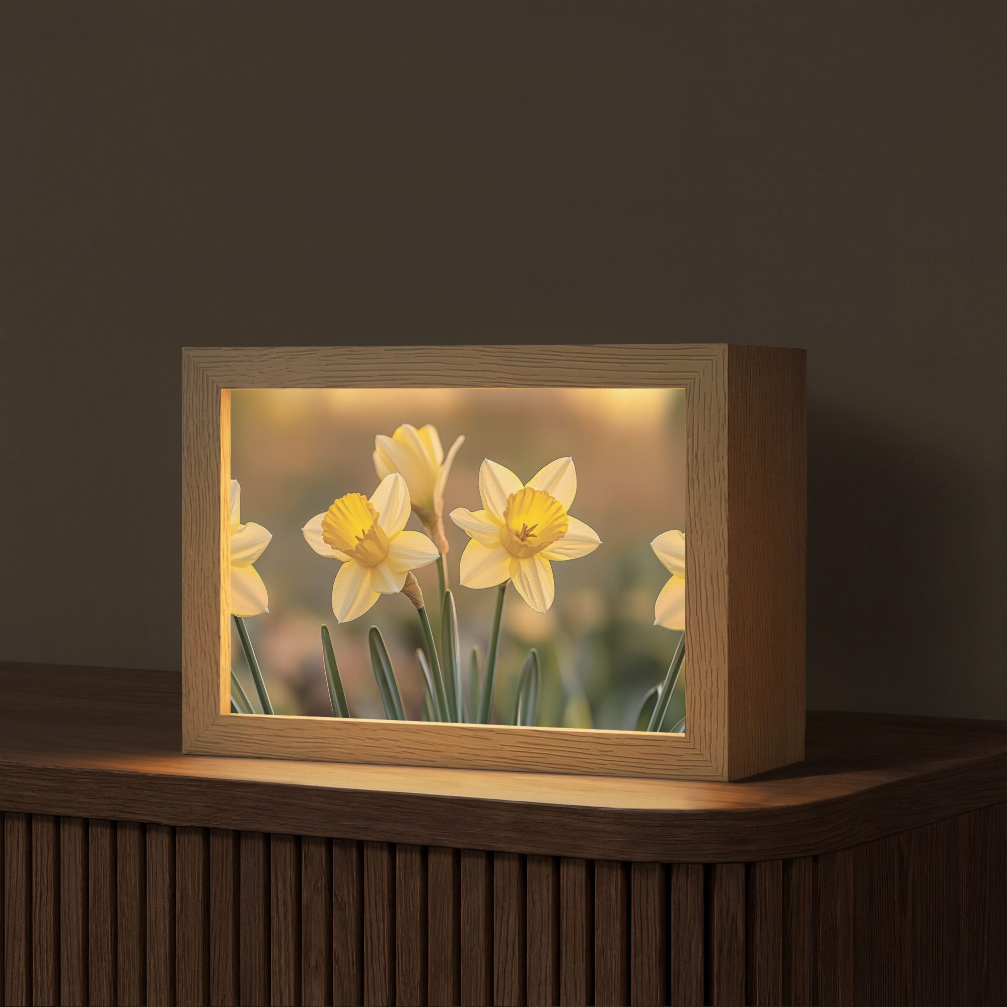 OnlyWow Tischleuchte Lightbox Blumen - Gelb - Unscharf, Dimmbar, Farbwechsel, LED, Warmweiß, Kaltweiß, Neutralweiß Einstellbar, Tischlampe, Schreibtischlampe, Desk, Dimmbar, mit Kabel, LED