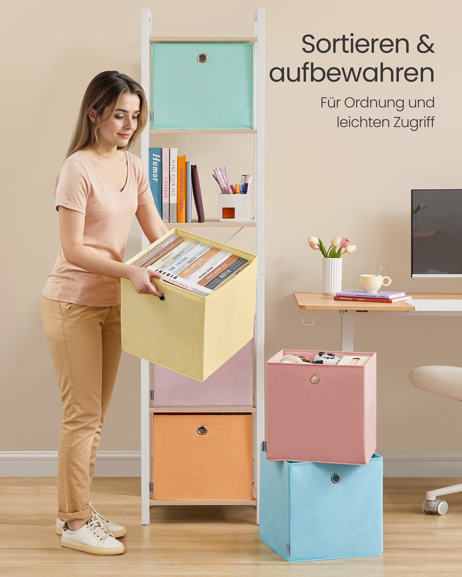 SONGMICS Aufbewahrungsbox Ordnungsboxen, geruchsneutral, Faltbox, für Schlafzimmer, Wohnzimmer, Stoffbox, für Würfelregal, 30 x 30 x 30 cm – Bild 4 von 5