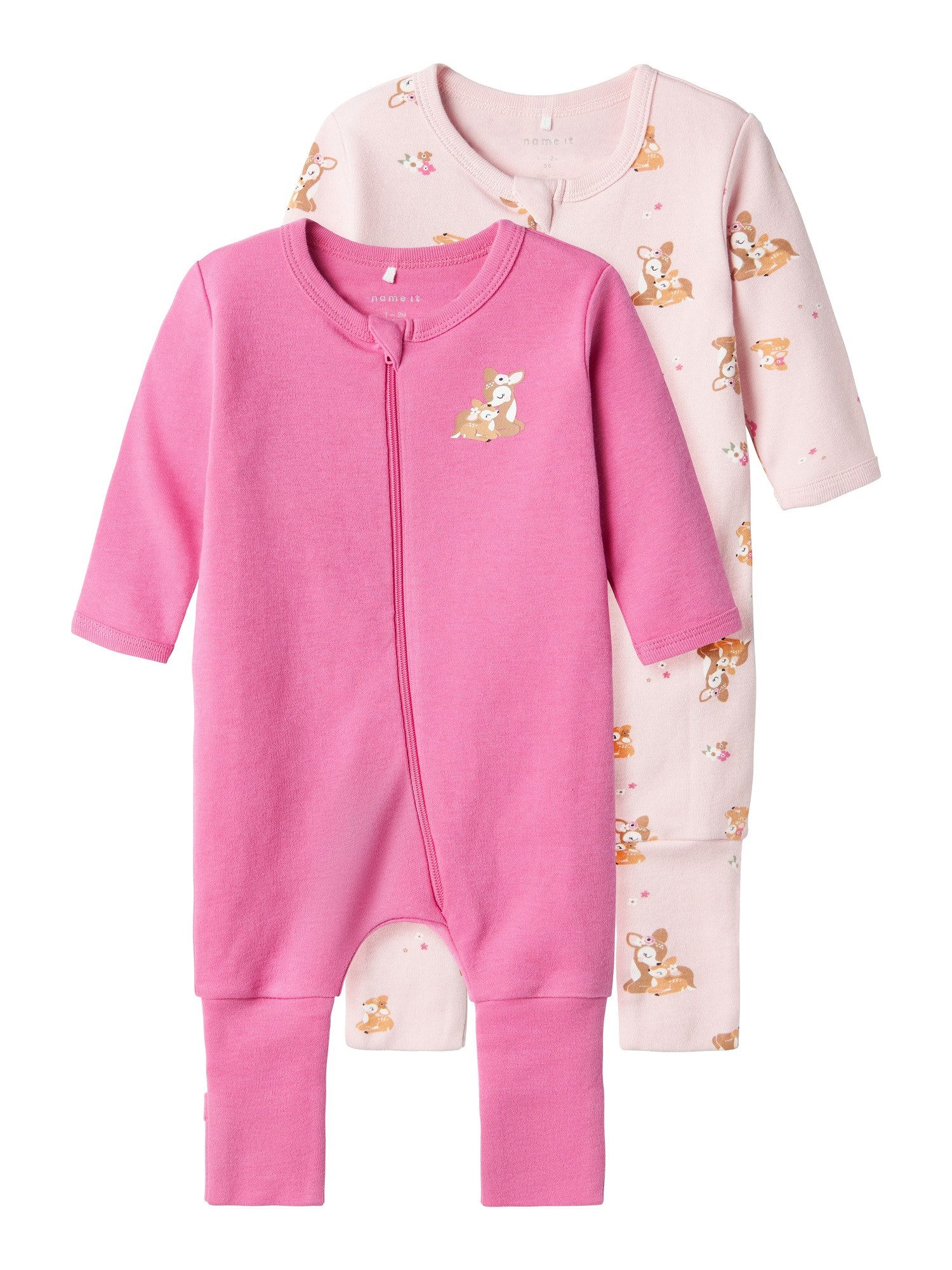 Name It Strampler Mädchen 2er Pack mit Zipper Ibis Rose 104 (Packung, 2-tlg., 2er-Pack)