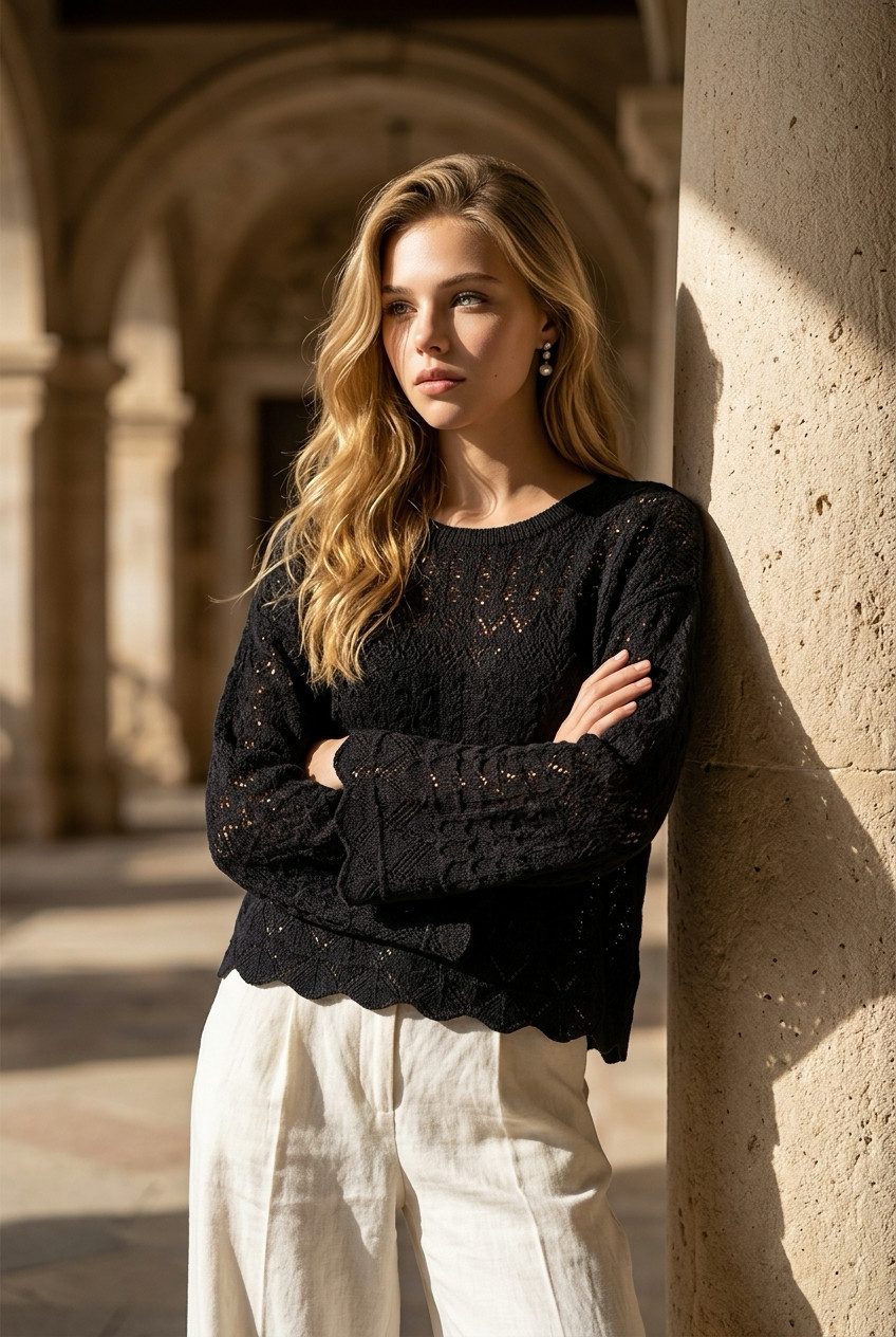 Zuckerwatte Ajourpullover modische Ajouroptik aus feiner Viskose Stretch Mischung