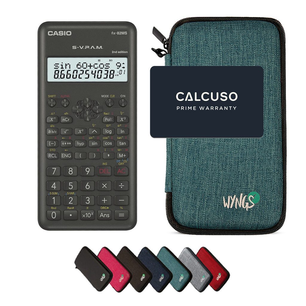CASIO Taschenrechner fx-82MS 2nd edition inkl. WYNGS Schutztasche Türkis