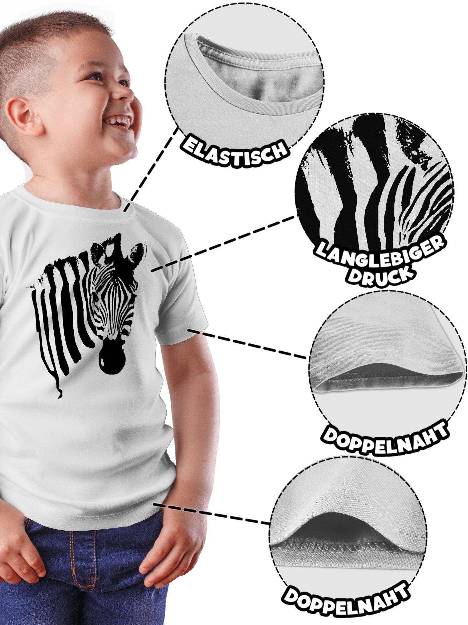 Zebramuster T-Shirt Fasching Safari 1 & Shirtracer - Weiß Afrika Zebra Tiermotiv Karneval Zebra-Kostüm Zebrastreifen