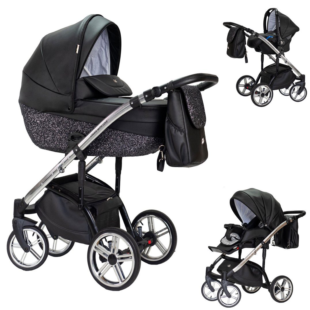 in 16 3 - 12 - Farben Lux Kinderwagen-Set 1 in Schwarz-Dekor Teile Kombi-Kinderwagen Vip babies-on-wheels