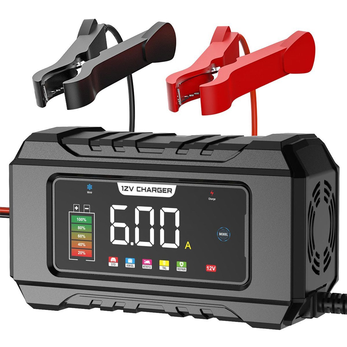 AURIVION 12V 15A Autobatterie Ladegerät mit Temperaturkompensation Autobatterie-Ladegerät (6-tlg., Batterieladegerät für PKW, LKW, Motorrad & Rasenmäher, Intelligentes Erhaltungsladegerät für Auto & Motorrad)