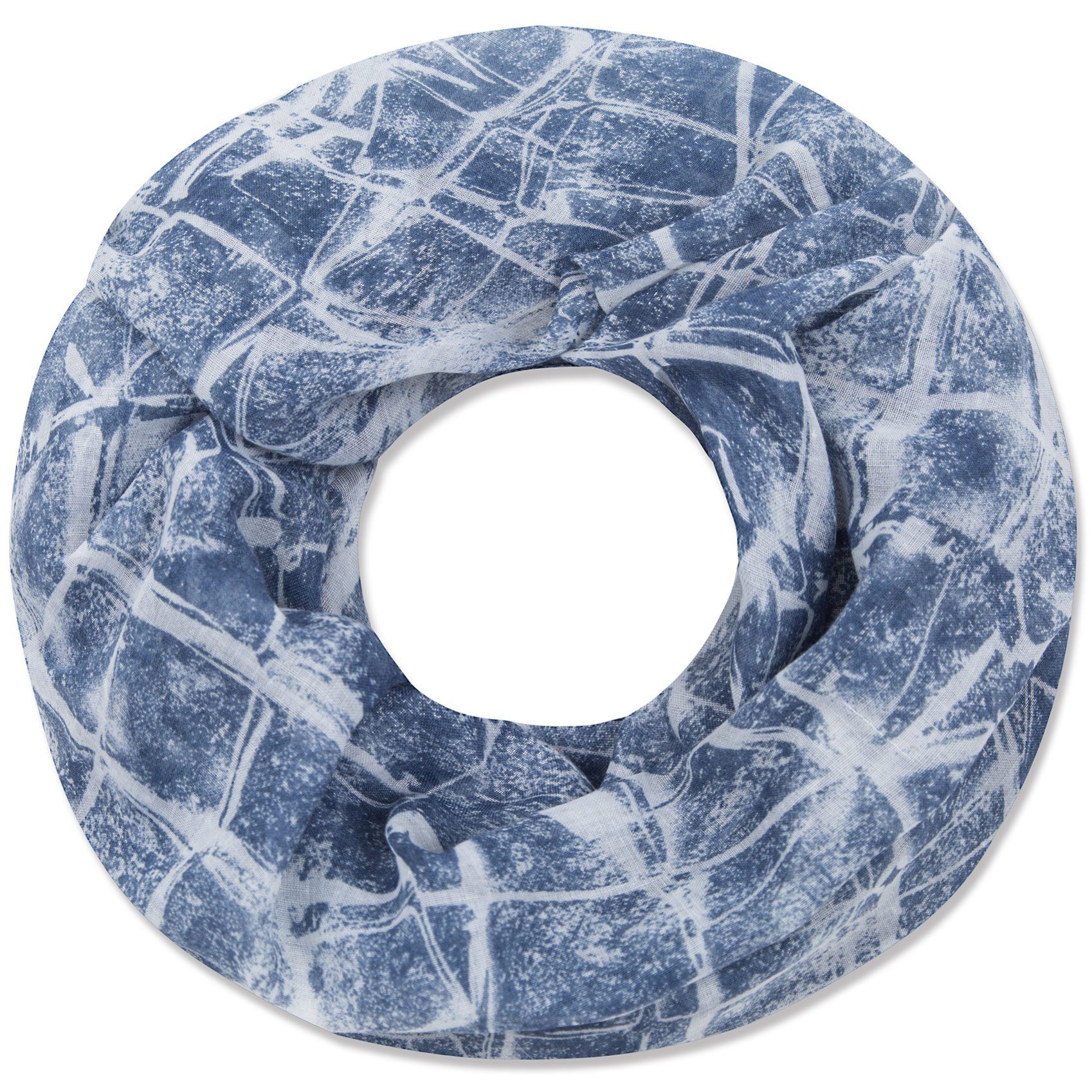 Faera Loop, Damen Schal marmorierter weicher und leichter Loopschal Rundschal blau