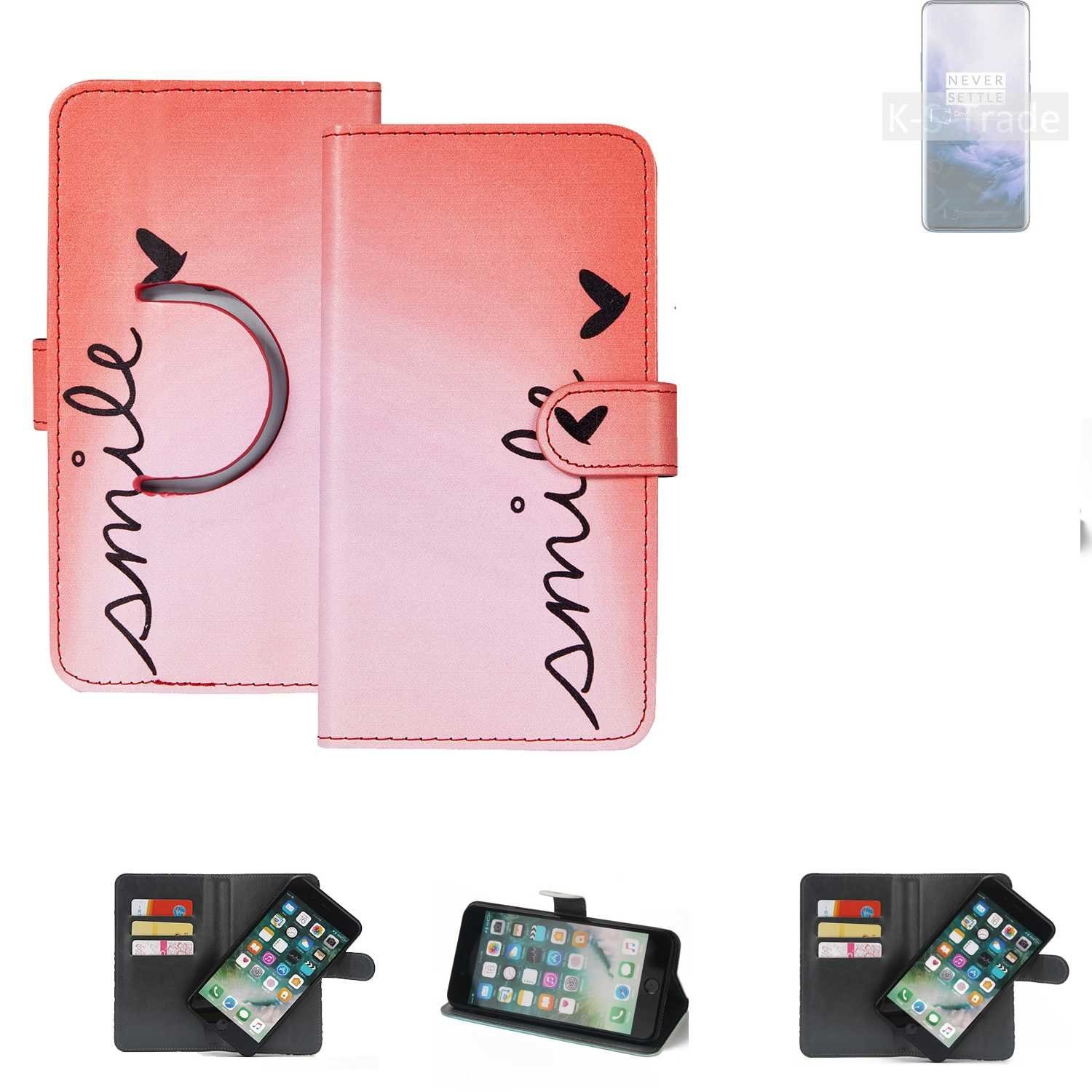 K-S-Trade Handyhülle für OnePlus 7 Pro 5G, Schutzhülle Handyhülle Hülle cover bookstyle Etui ''smile'' rot