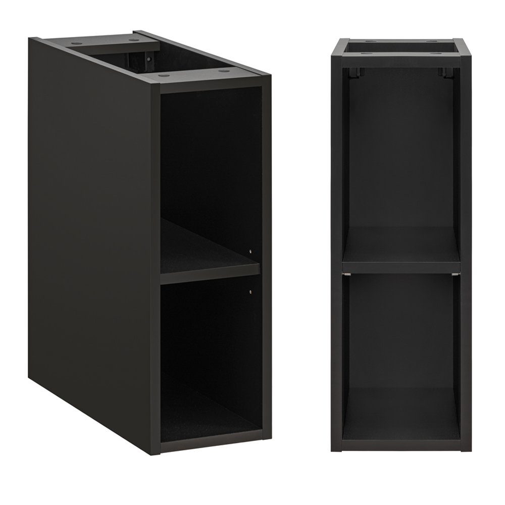 Lomadox Waschbeckenunterschrank XANTEN-56 140 cm Nb. in gerillt schwarz anthrazit Eiche Regal mit mit