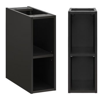 Lomadox Waschbeckenschrank XANTEN-56 140 cm mit Regal in anthrazit mit Eiche Nb. schwarz gerillt